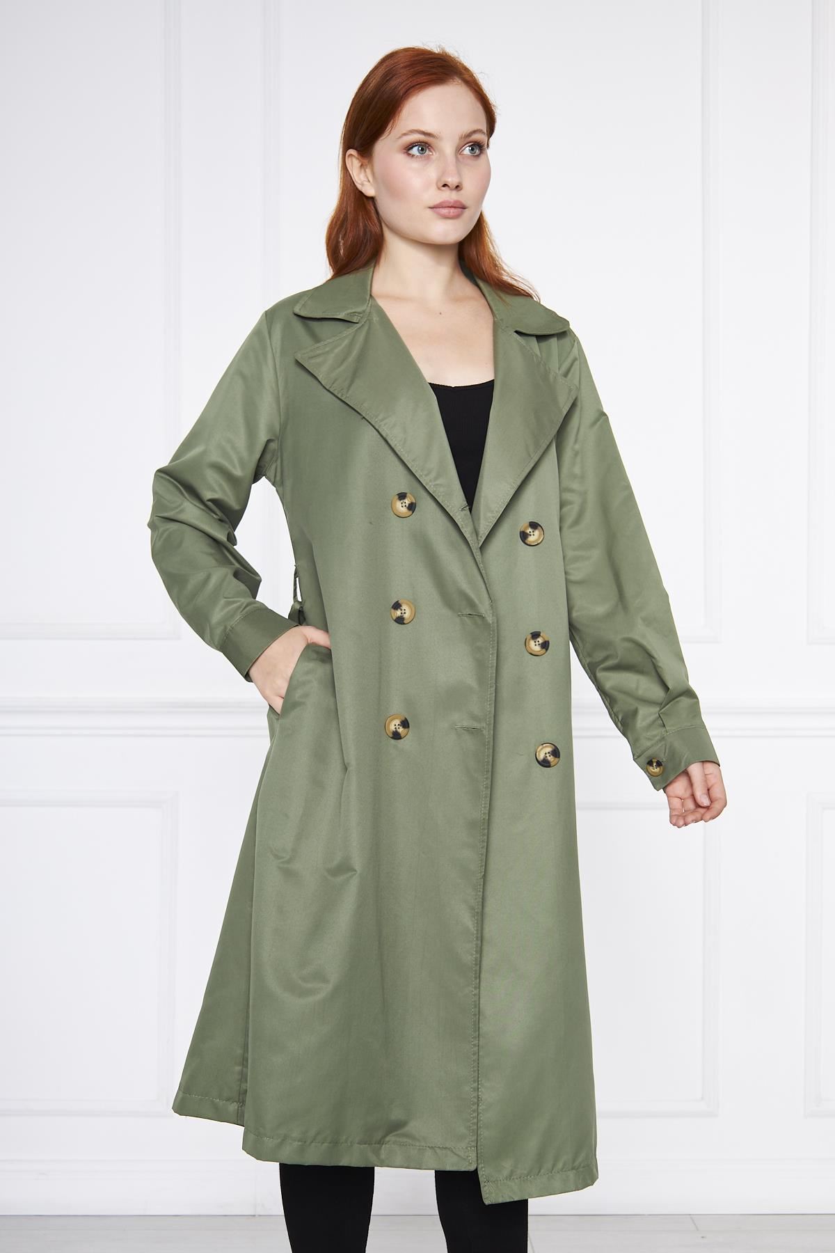 Astarsız Cepli Düğmeli Kuşaklı Yazlık Trenç