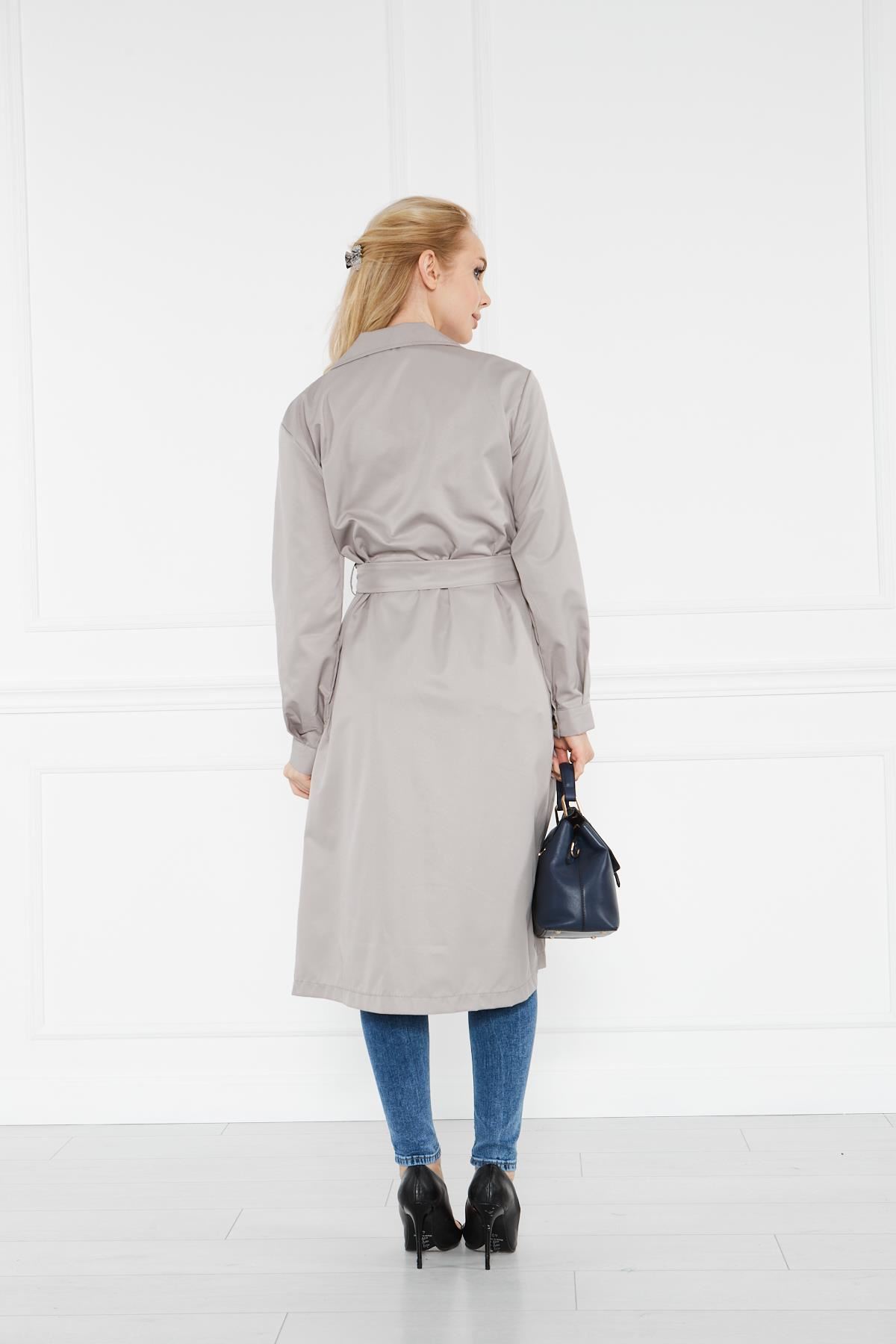 Astarsız Cepli Düğmeli Kuşaklı Yazlık Trenç