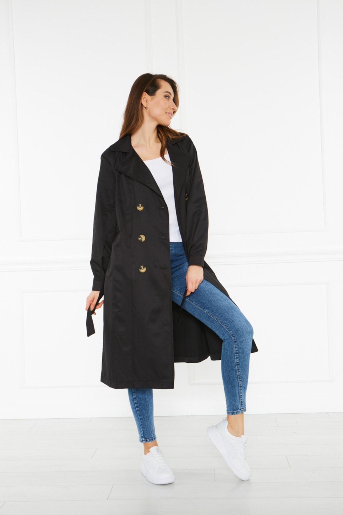 Astarsız Cepli Düğmeli Kuşaklı Yazlık Trenç