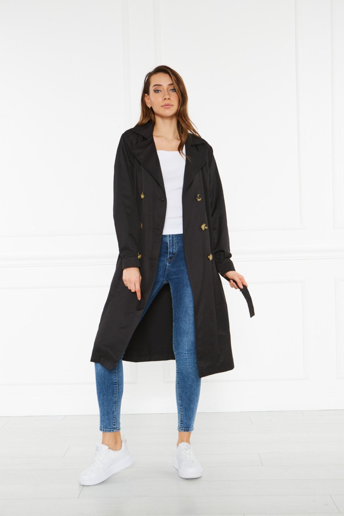 Astarsız Cepli Düğmeli Kuşaklı Yazlık Trenç