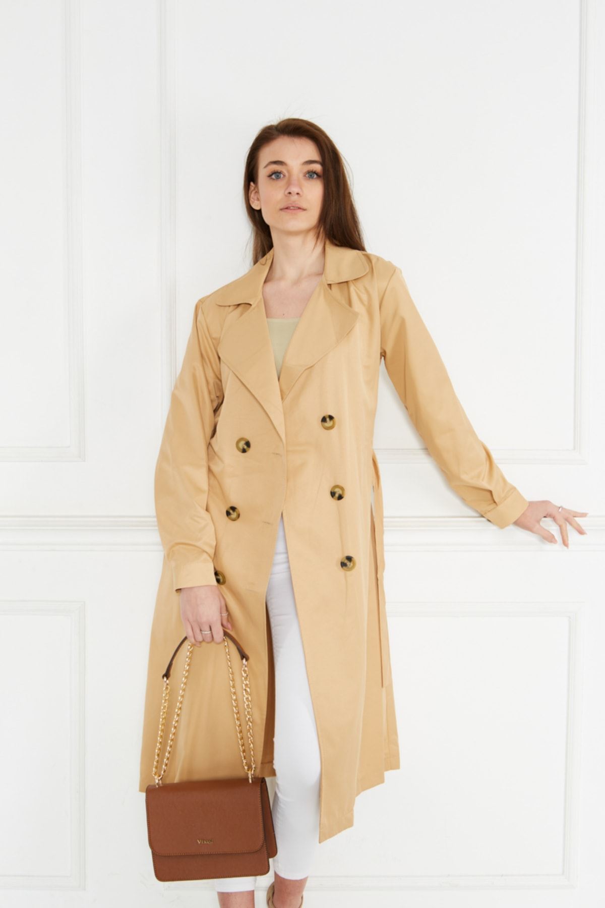 Astarsız Cepli Düğmeli Kuşaklı Yazlık Trenç