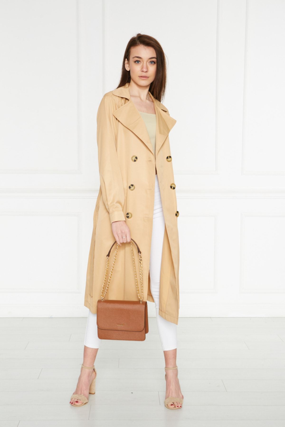 Astarsız Cepli Düğmeli Kuşaklı Yazlık Trenç