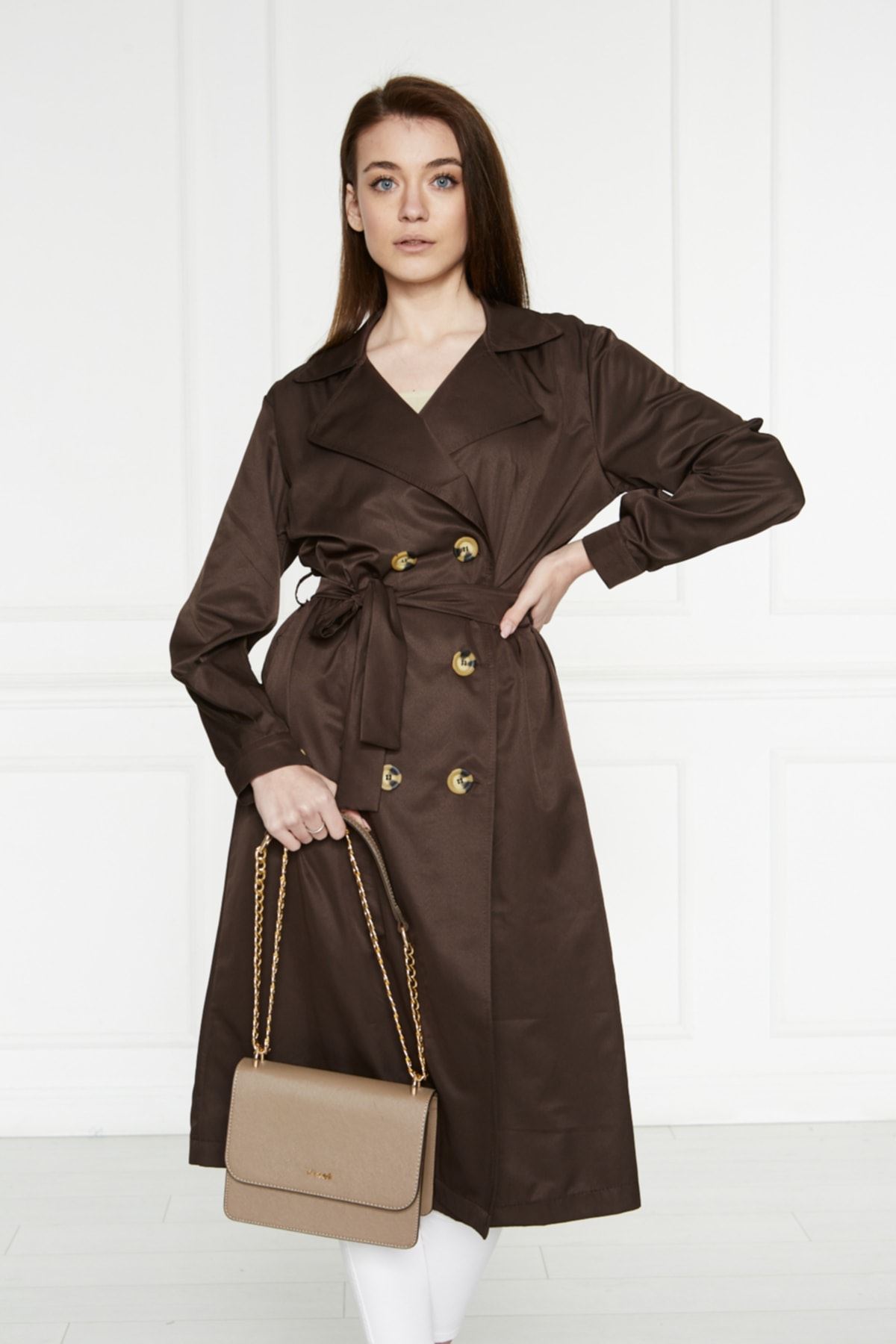 Astarsız Cepli Düğmeli Kuşaklı Yazlık Trenç