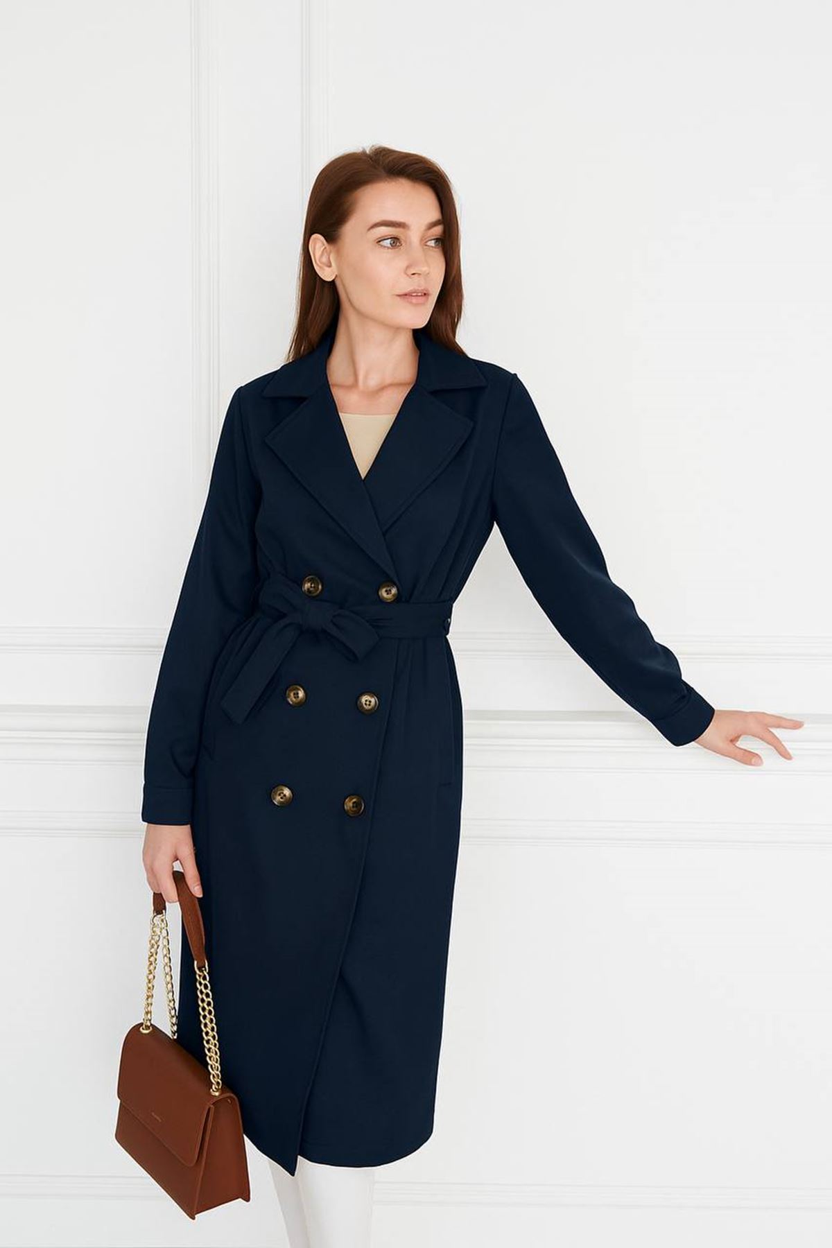 Astarsız Cepli Düğmeli Kuşaklı Yazlık Trenç