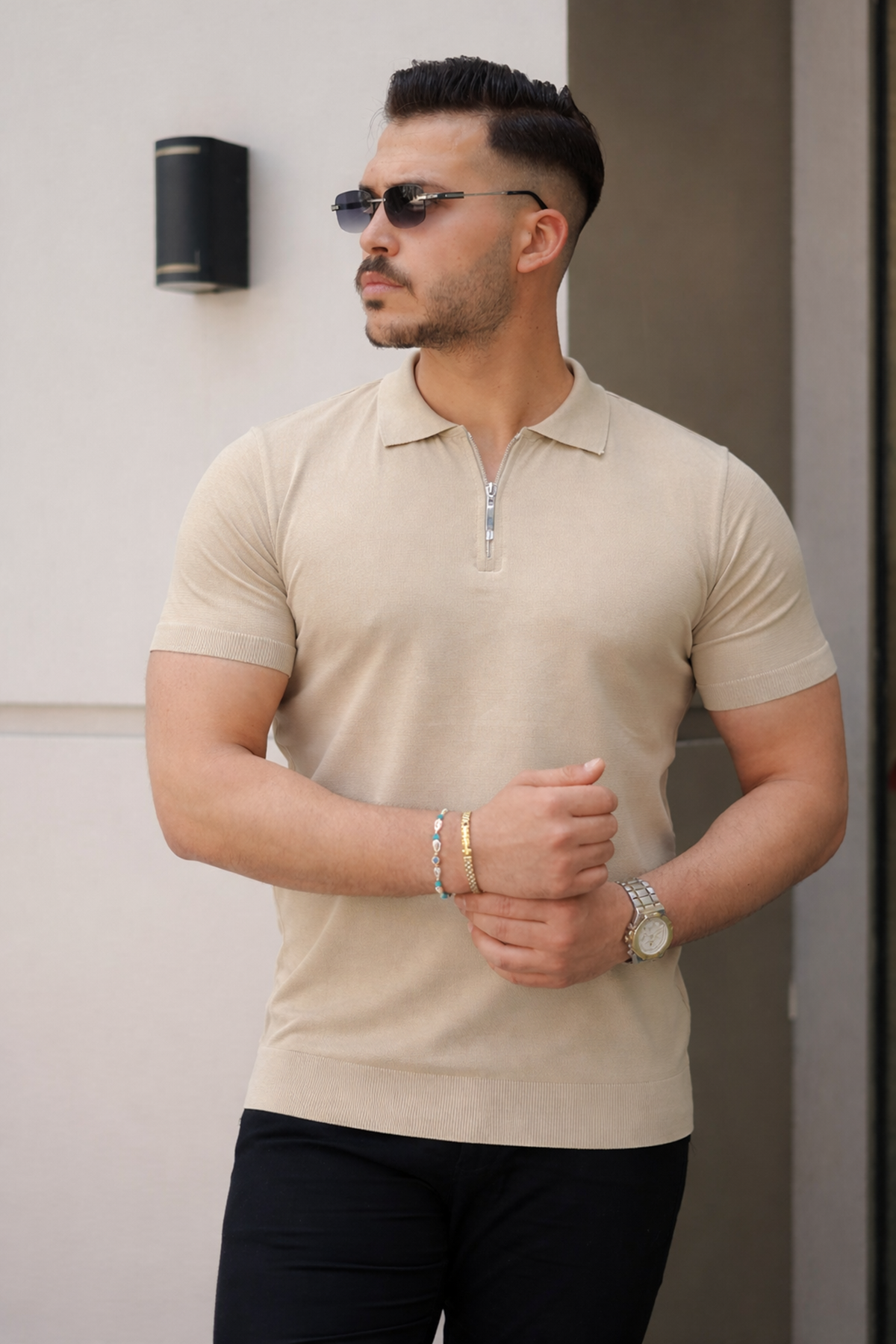 Erkek Fermuarlı Polo Yaka Slim Fit Triko T-Shirt