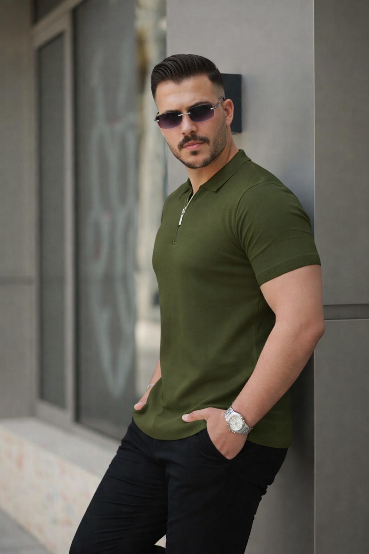 Erkek Fermuarlı Polo Yaka Slim Fit Triko T-Shirt