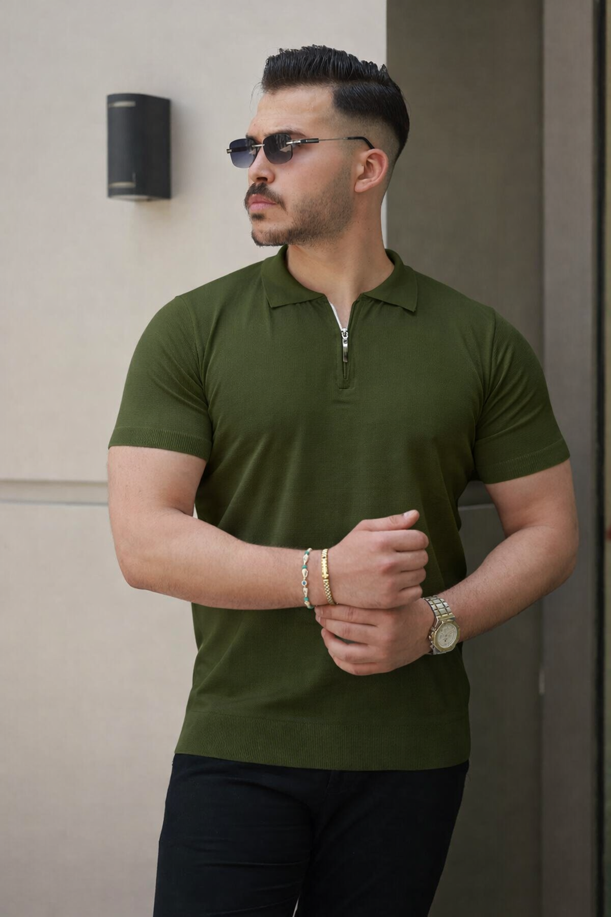 Erkek Fermuarlı Polo Yaka Slim Fit Triko T-Shirt