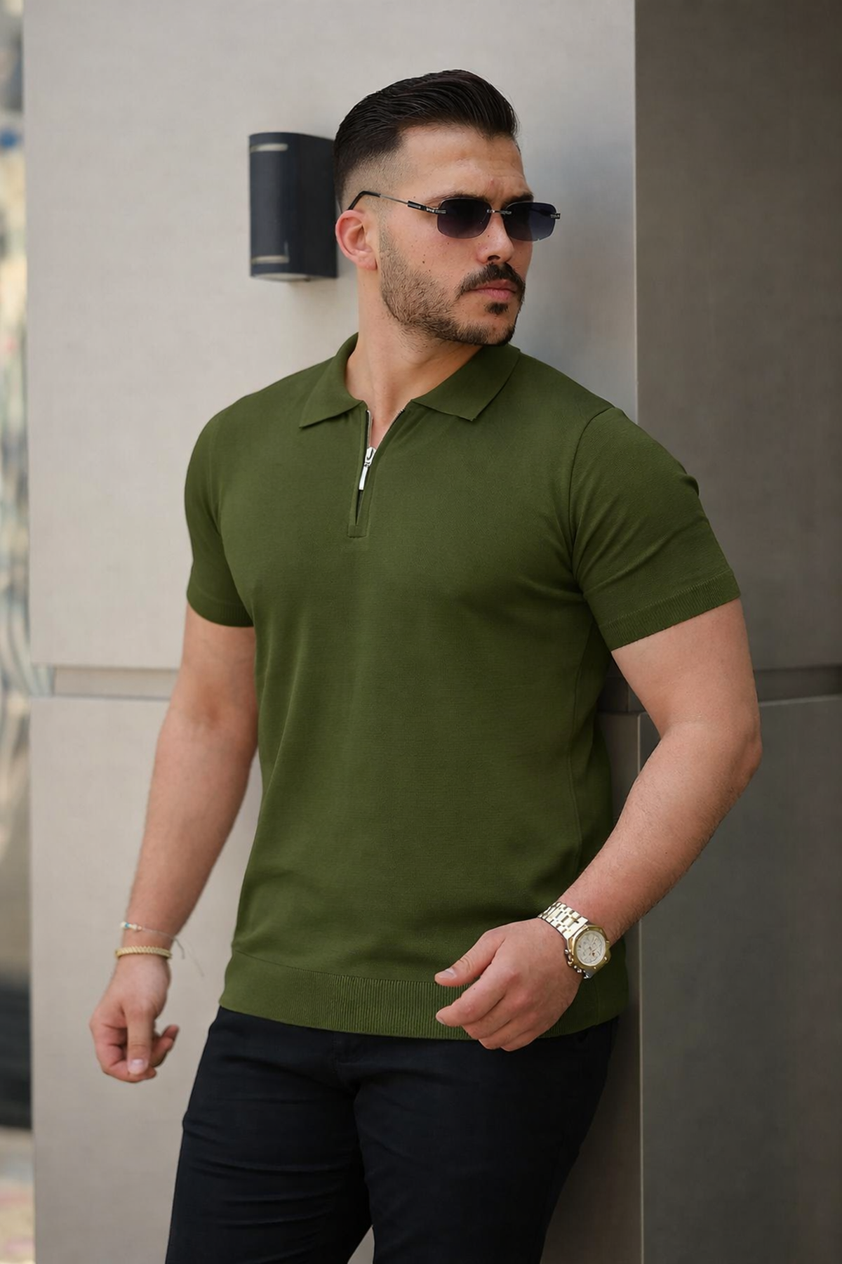 Erkek Fermuarlı Polo Yaka Slim Fit Triko T-Shirt