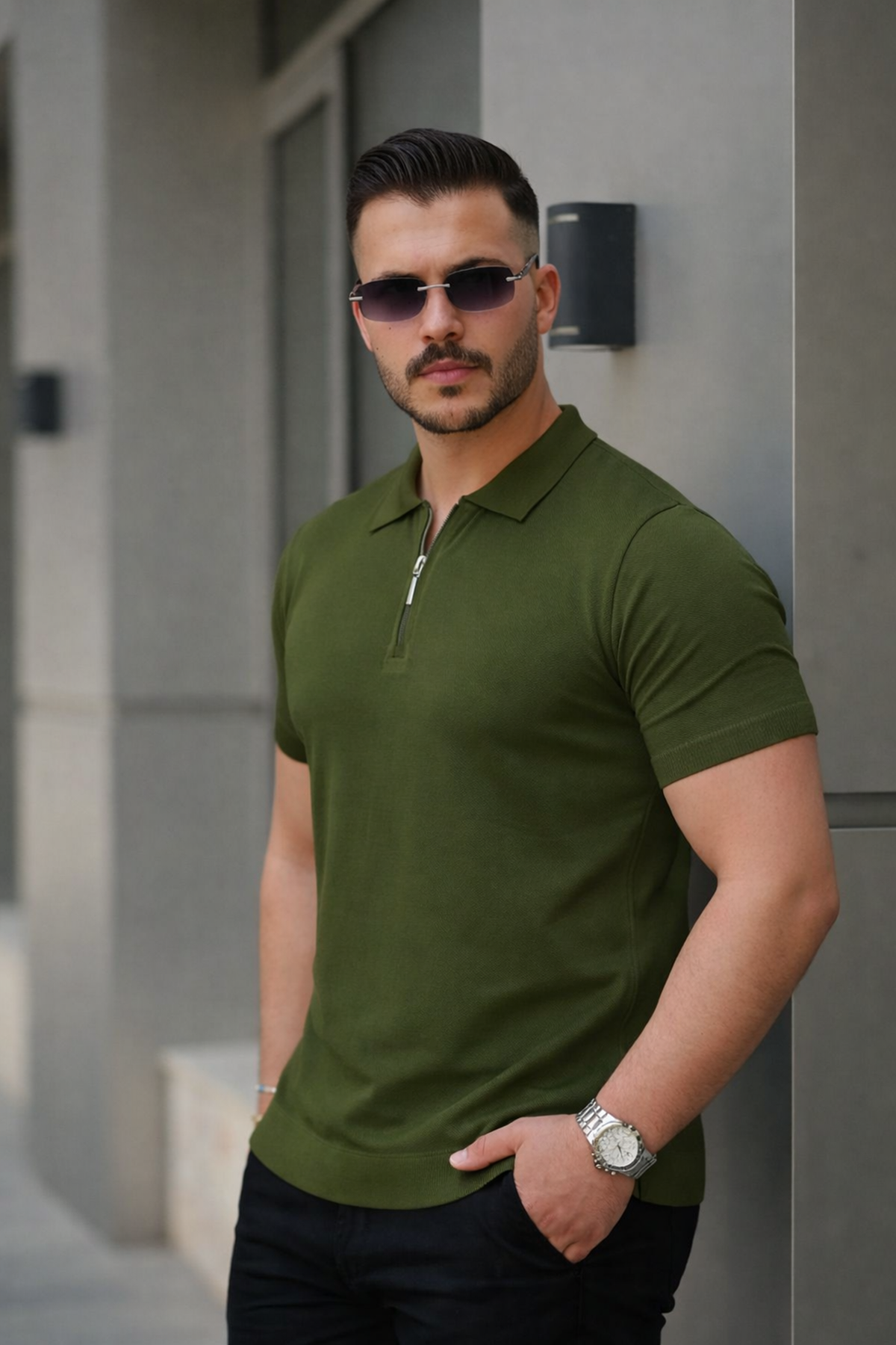 Erkek Fermuarlı Polo Yaka Slim Fit Triko T-Shirt