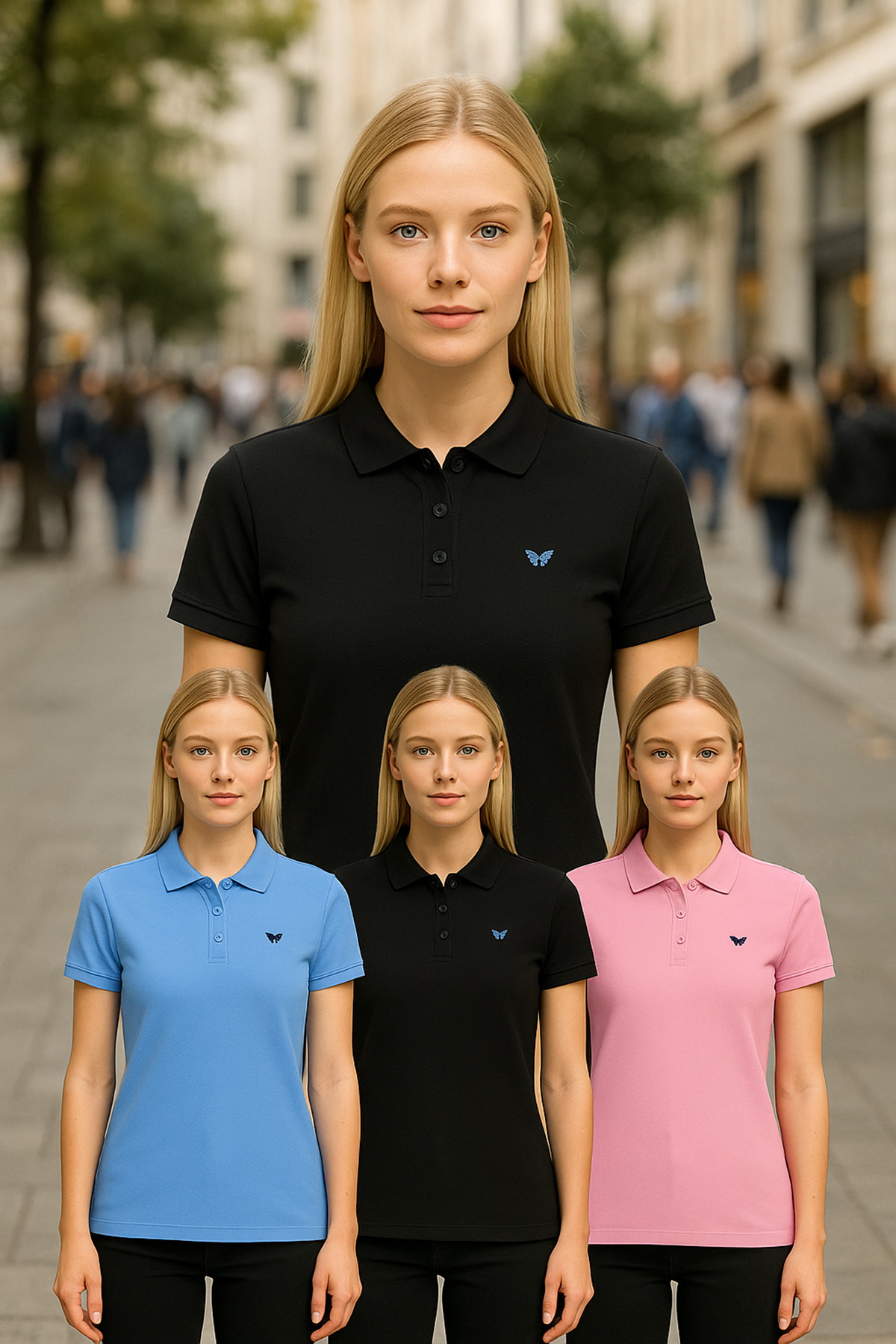 Kadın 3 Lü Paket Yazlık Basic Düz Polo Yaka Tişört