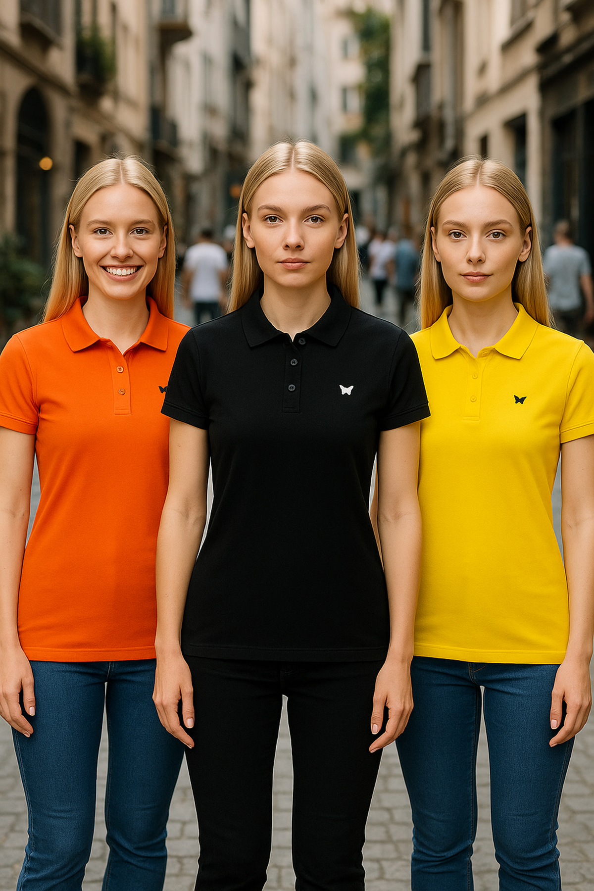 Kadın Armalı 3 Lü Paket Yazlık Dar Polo Yaka Tişört