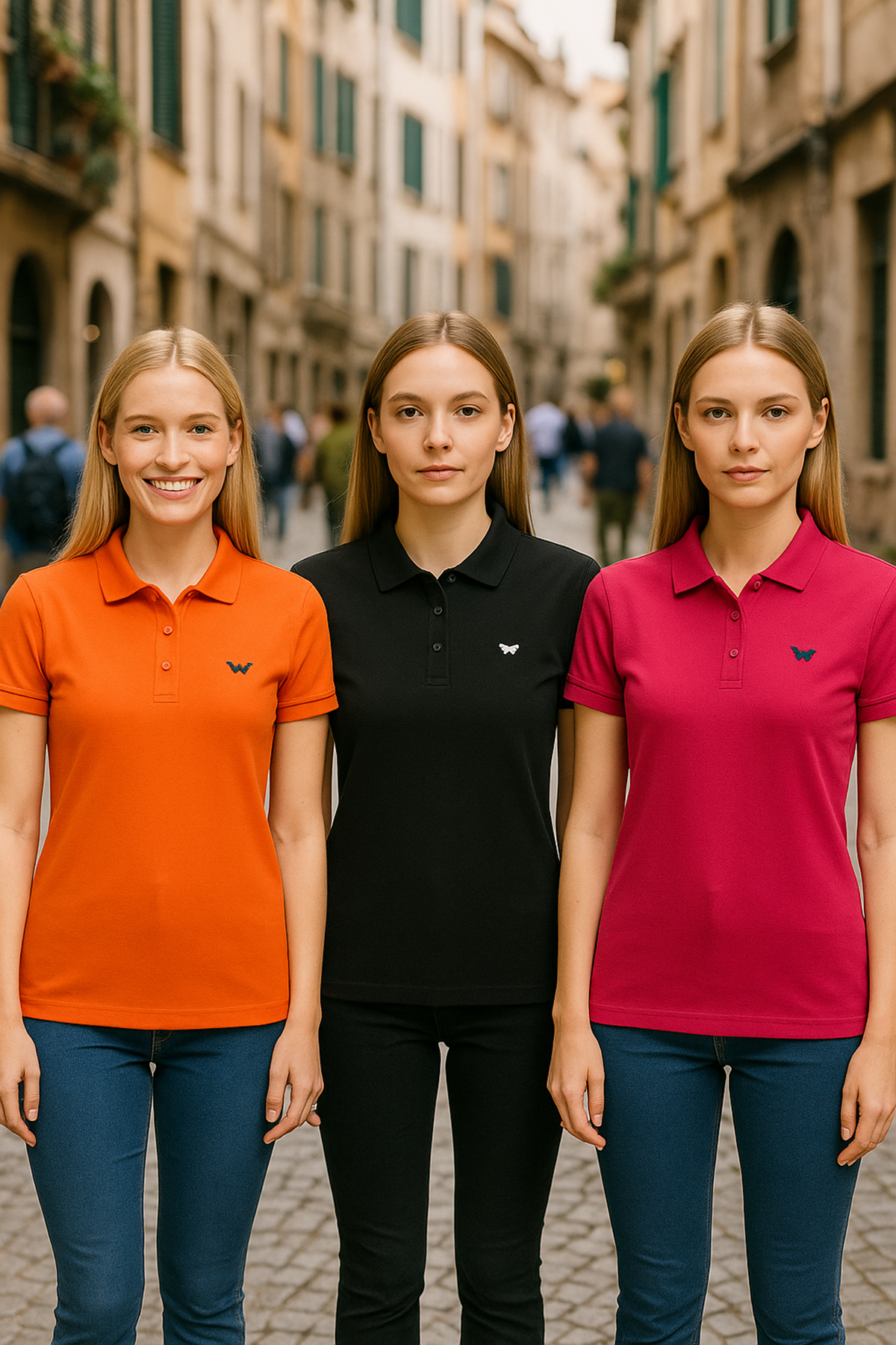 Kadın Armalı 3 Lü Paket Yazlık Dar Polo Yaka Tişört