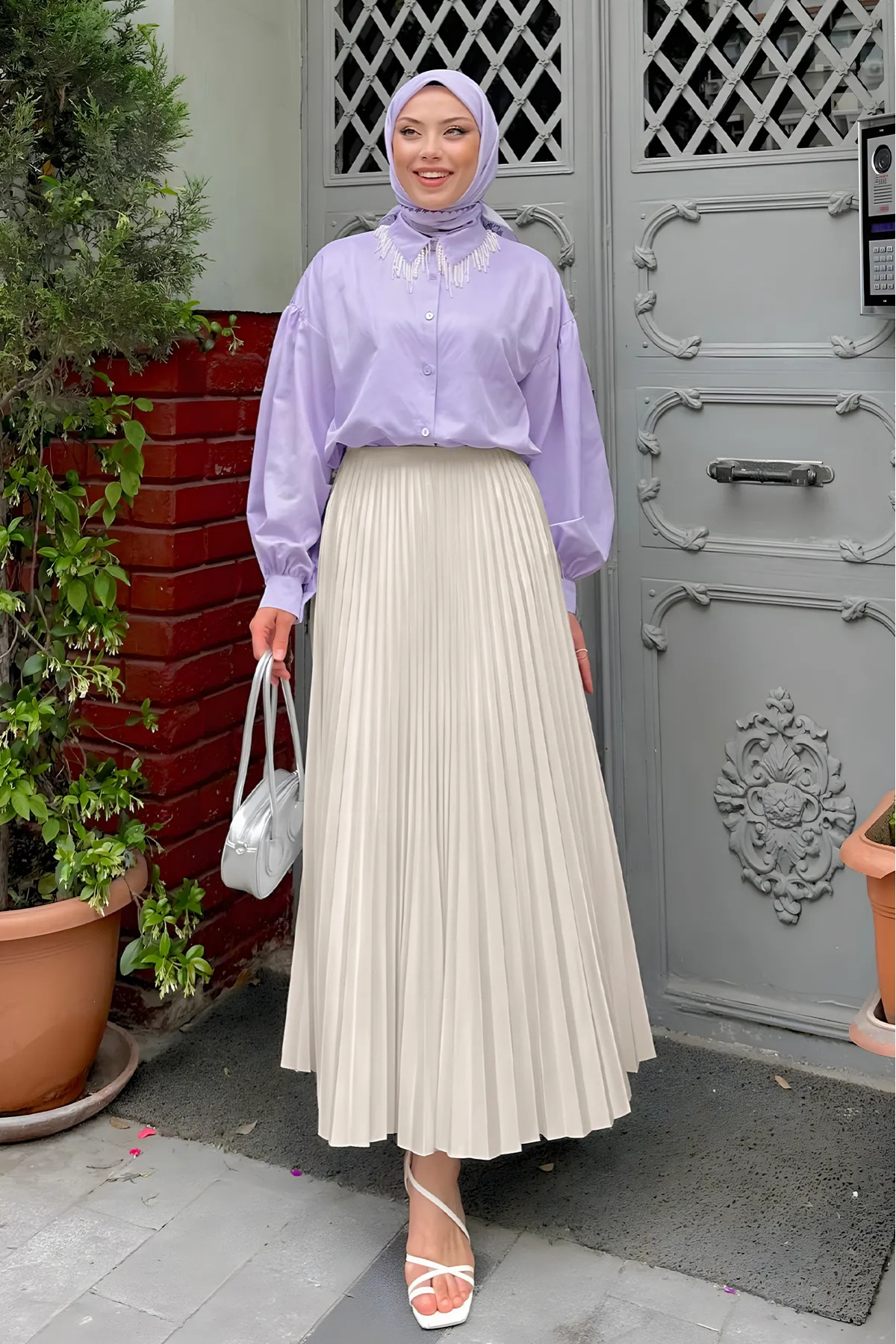 Kadın 3 Lü Paket Basic Pilise Bol Lastikli Uzun Etek