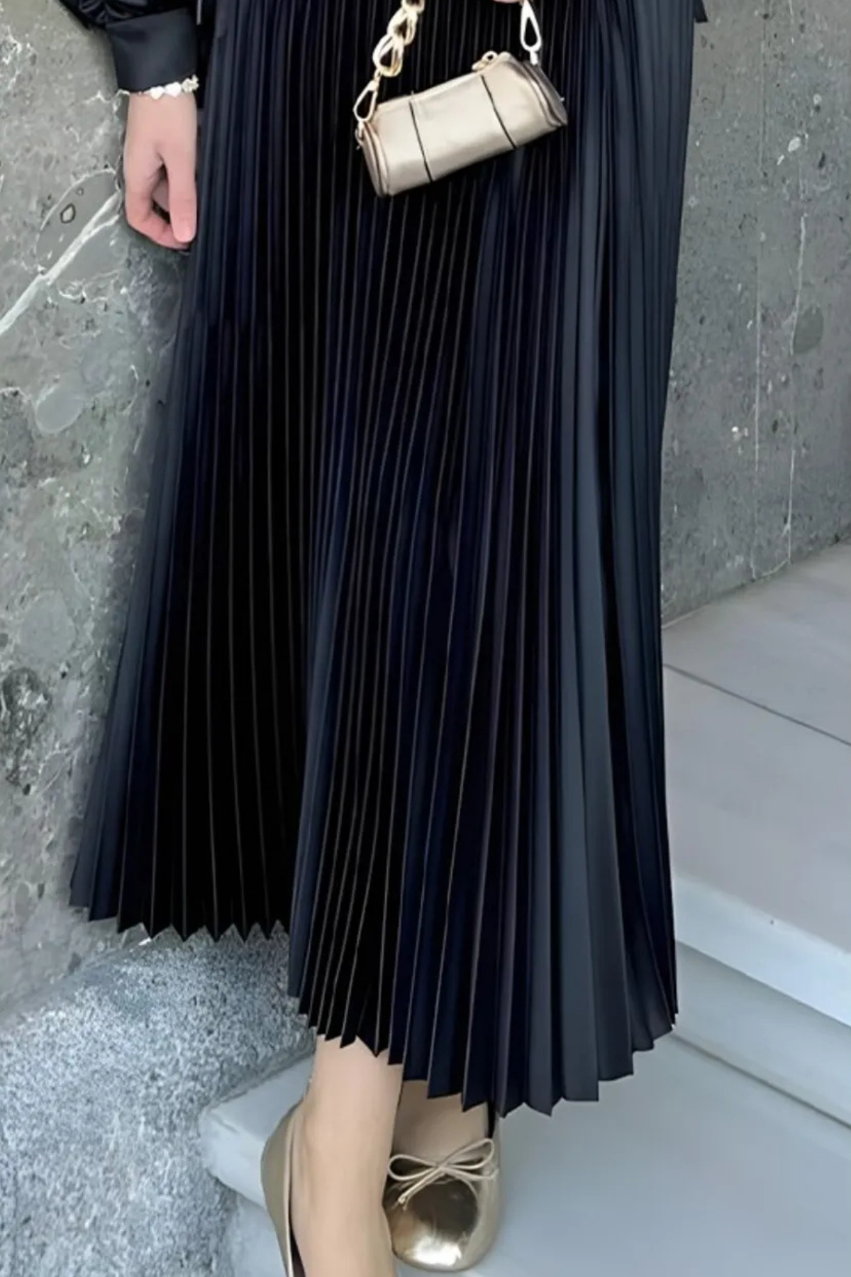 Kadın 3 Lü Paket Basic Pilise Bol Lastikli Uzun Etek