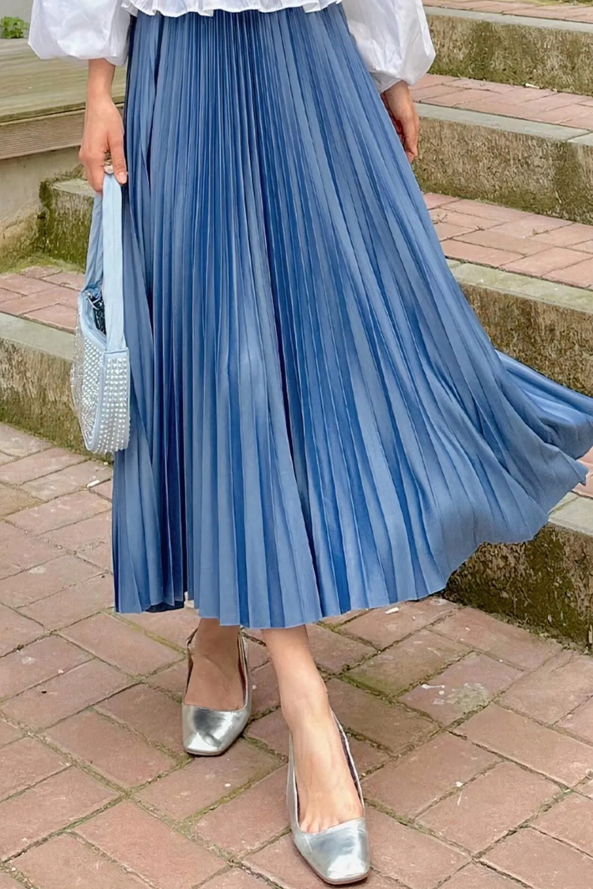 Kadın 3 Lü Paket Basic Pilise Bol Lastikli Uzun Etek