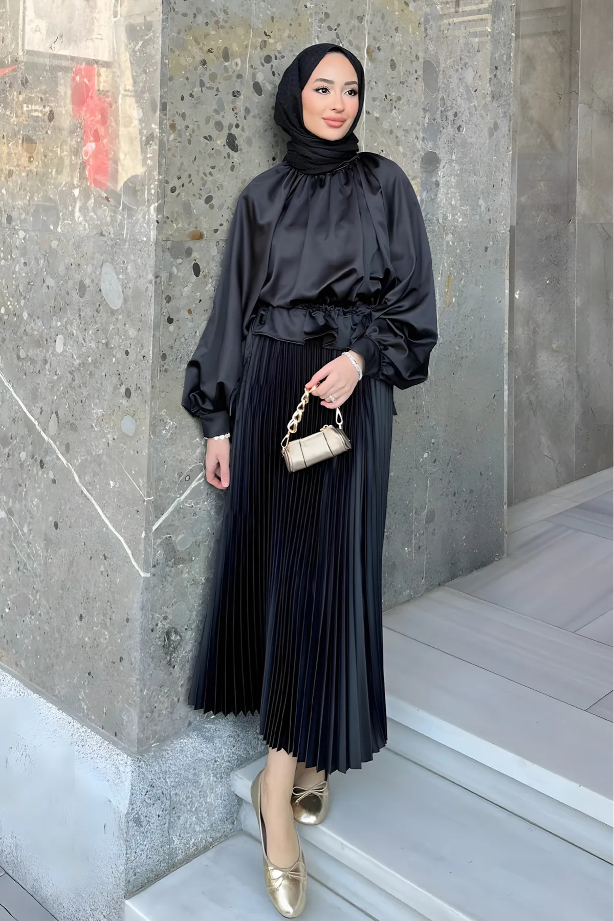 Kadın 3Lü Paket Lastikli Pilise Bol Yazlık Uzun Etek