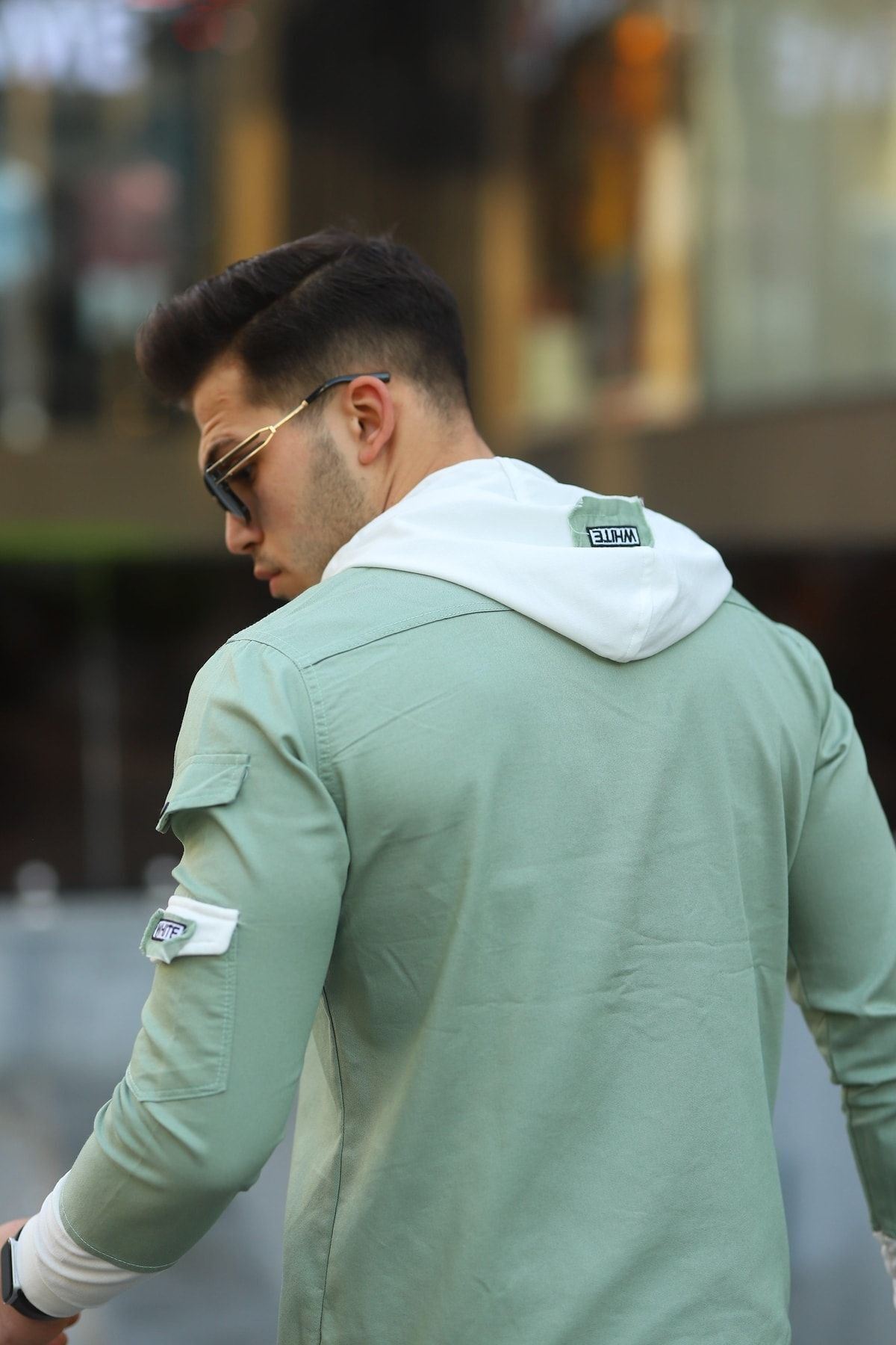 Erkek Slim Fit Penye Kapüşonlu Düğmeli Kot Gömlek