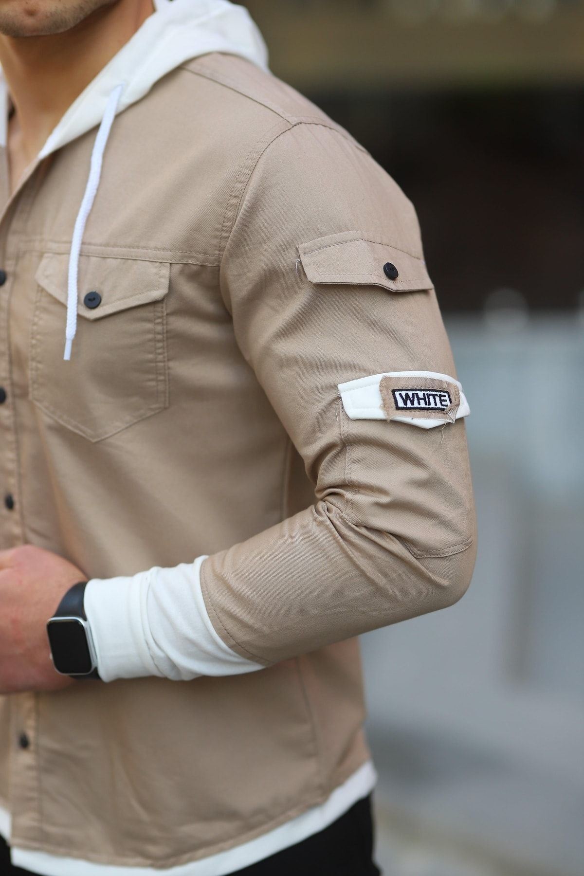 Erkek Slim Fit Penye Kapüşonlu Düğmeli Kot Gömlek