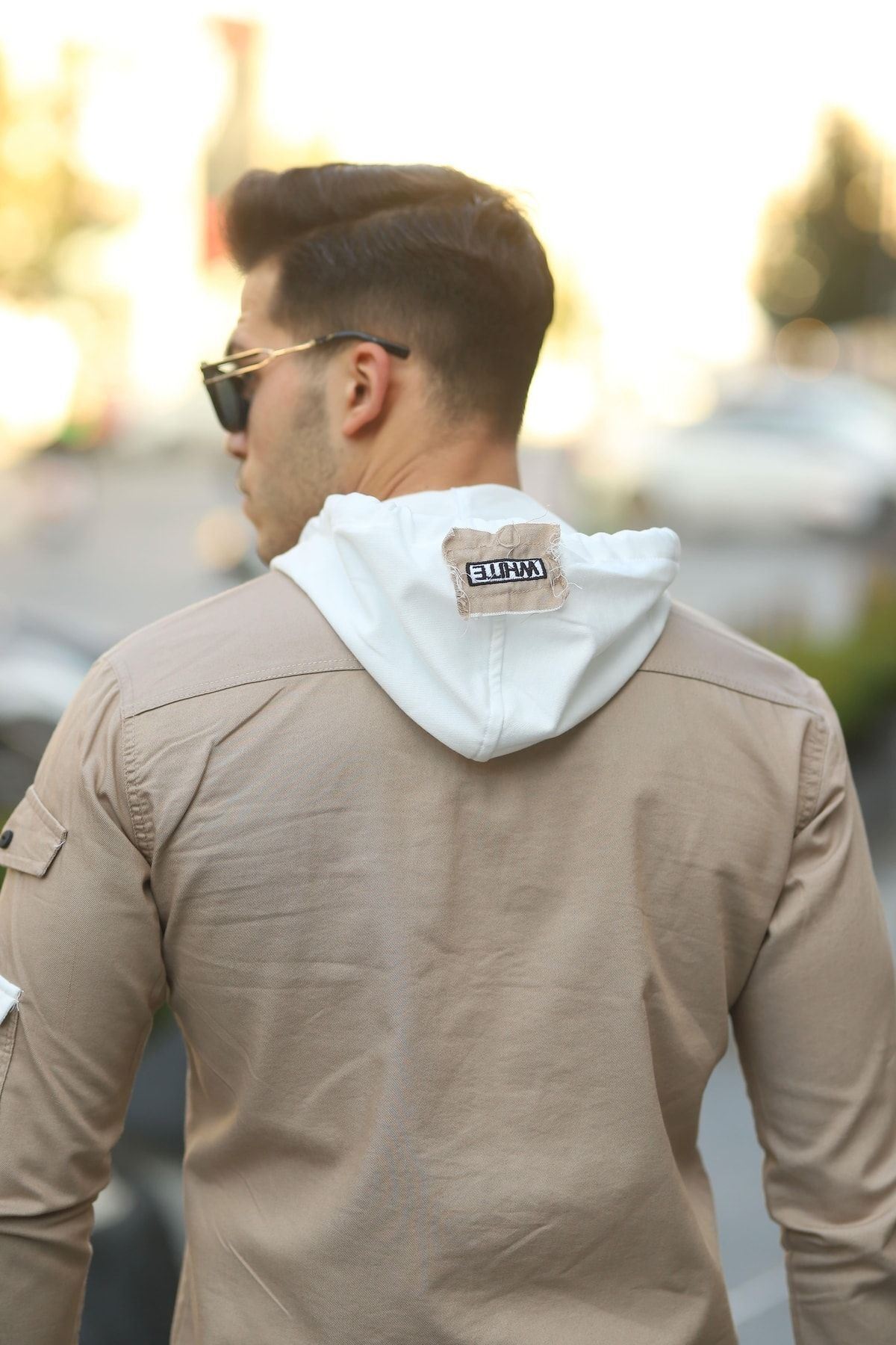 Erkek Slim Fit Penye Kapüşonlu Düğmeli Kot Gömlek