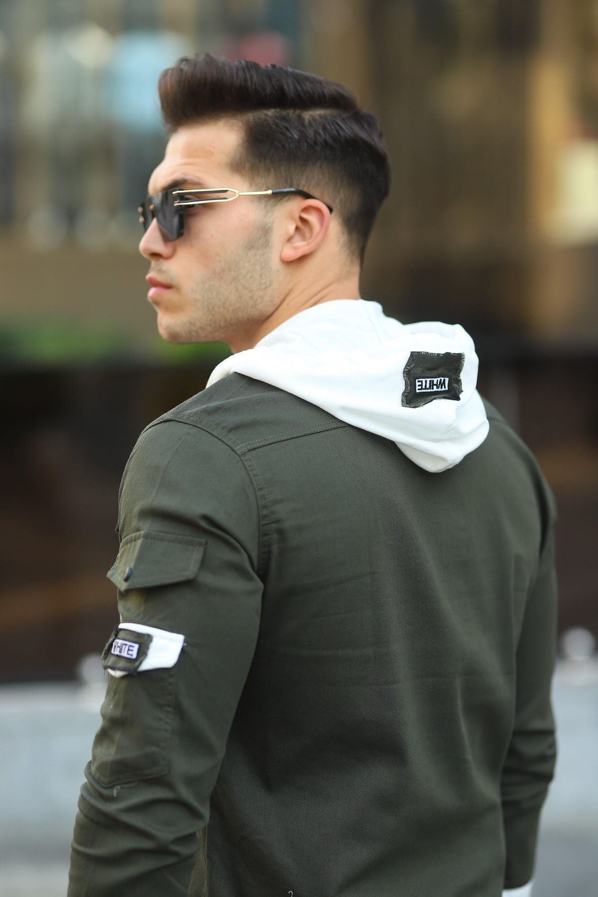 Erkek Slim Fit Penye Kapüşonlu Düğmeli Kot Gömlek