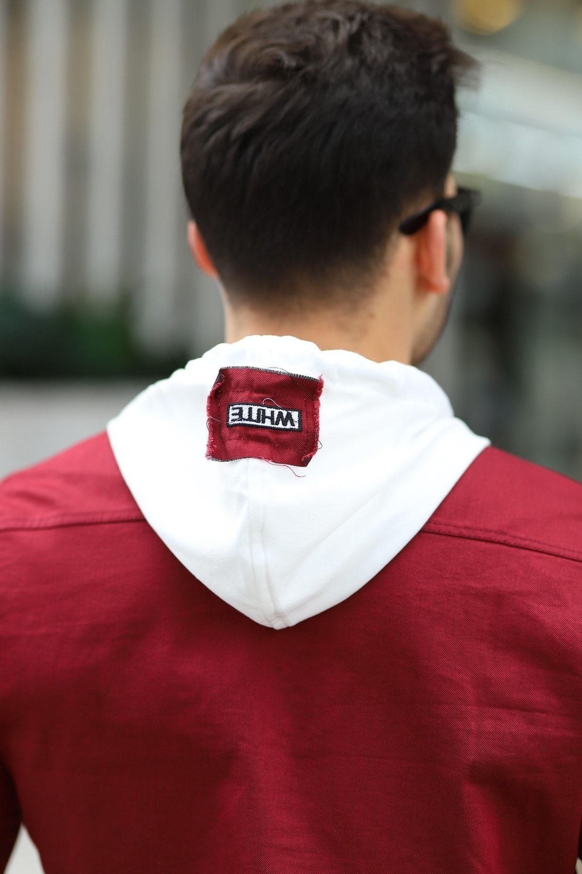 Erkek Slim Fit Penye Kapüşonlu Düğmeli Kot Gömlek