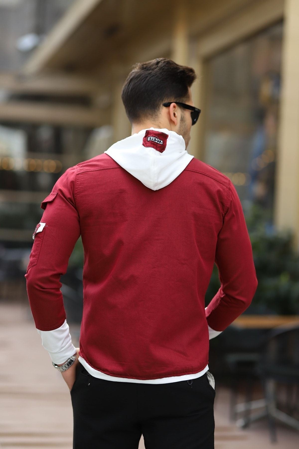 Erkek Slim Fit Penye Kapüşonlu Düğmeli Kot Gömlek