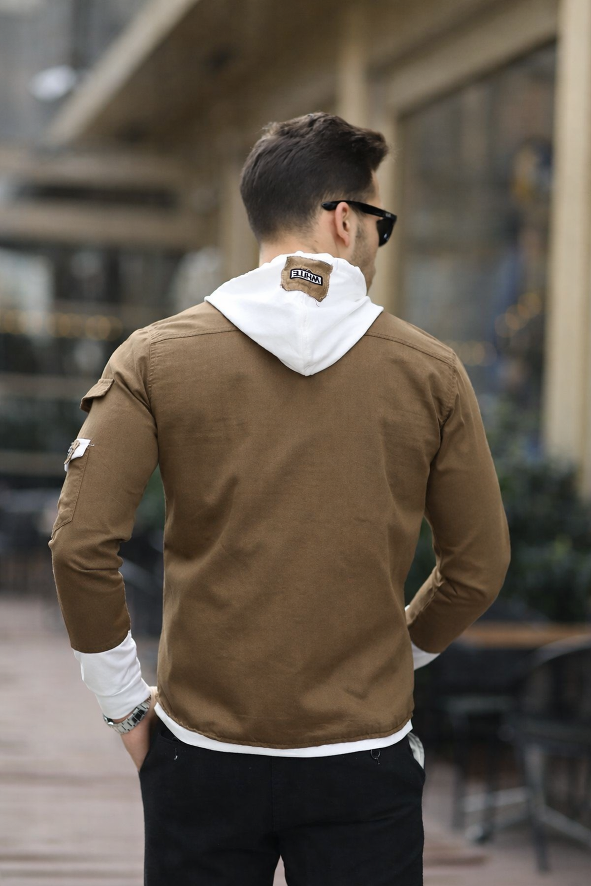 Erkek Slim Fit Penye Kapüşonlu Düğmeli Kot Gömlek