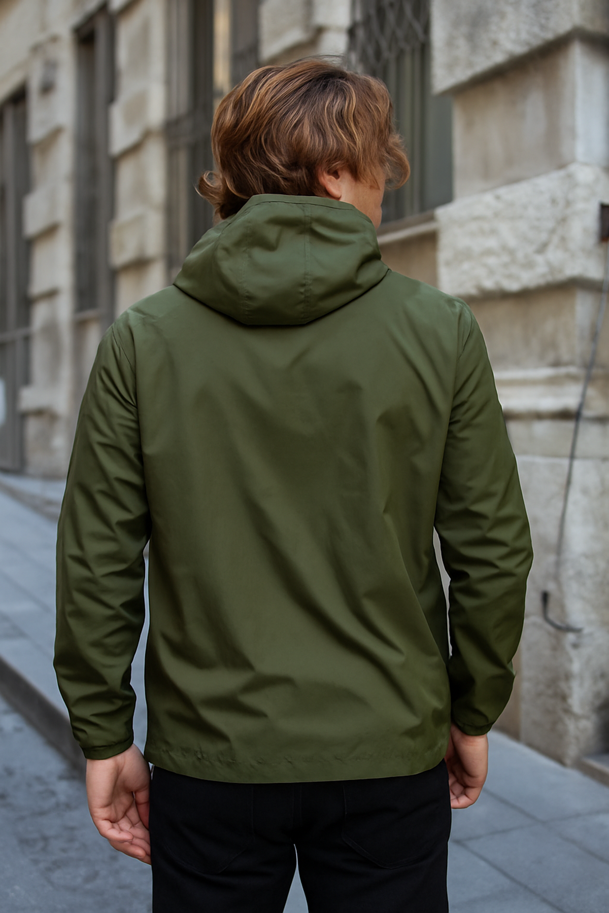 Erkek Astarlı Bol Cepli Haki Rüzgarlık & Yağmurluk