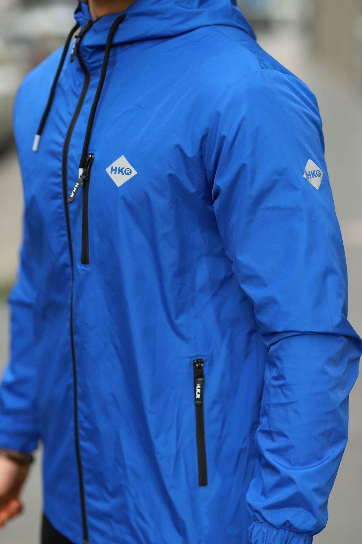 Erkek Astarlı Bol Cepli Mavi Rüzgarlık & Yağmurluk