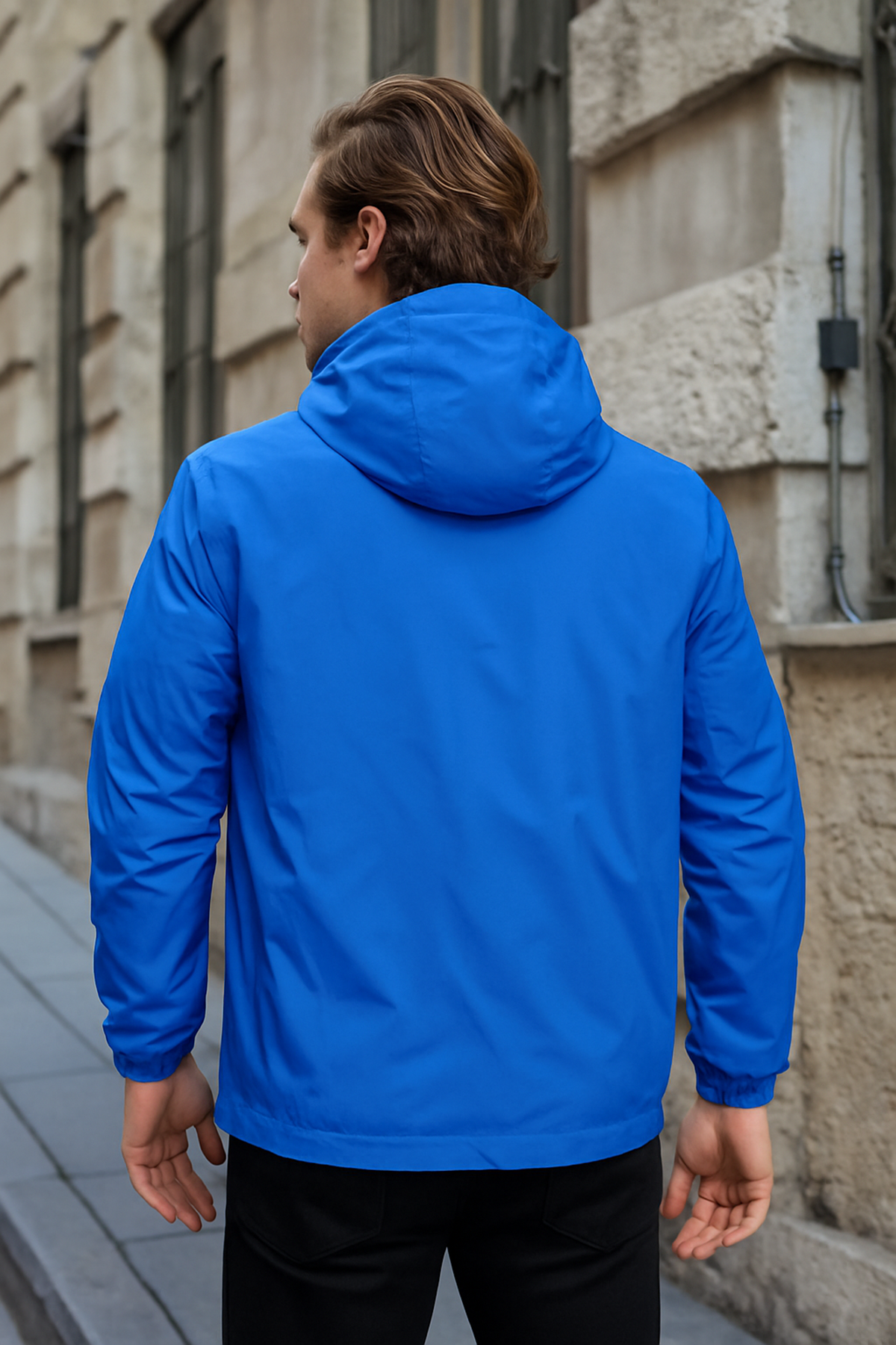 Erkek Astarlı Bol Cepli Mavi Rüzgarlık & Yağmurluk