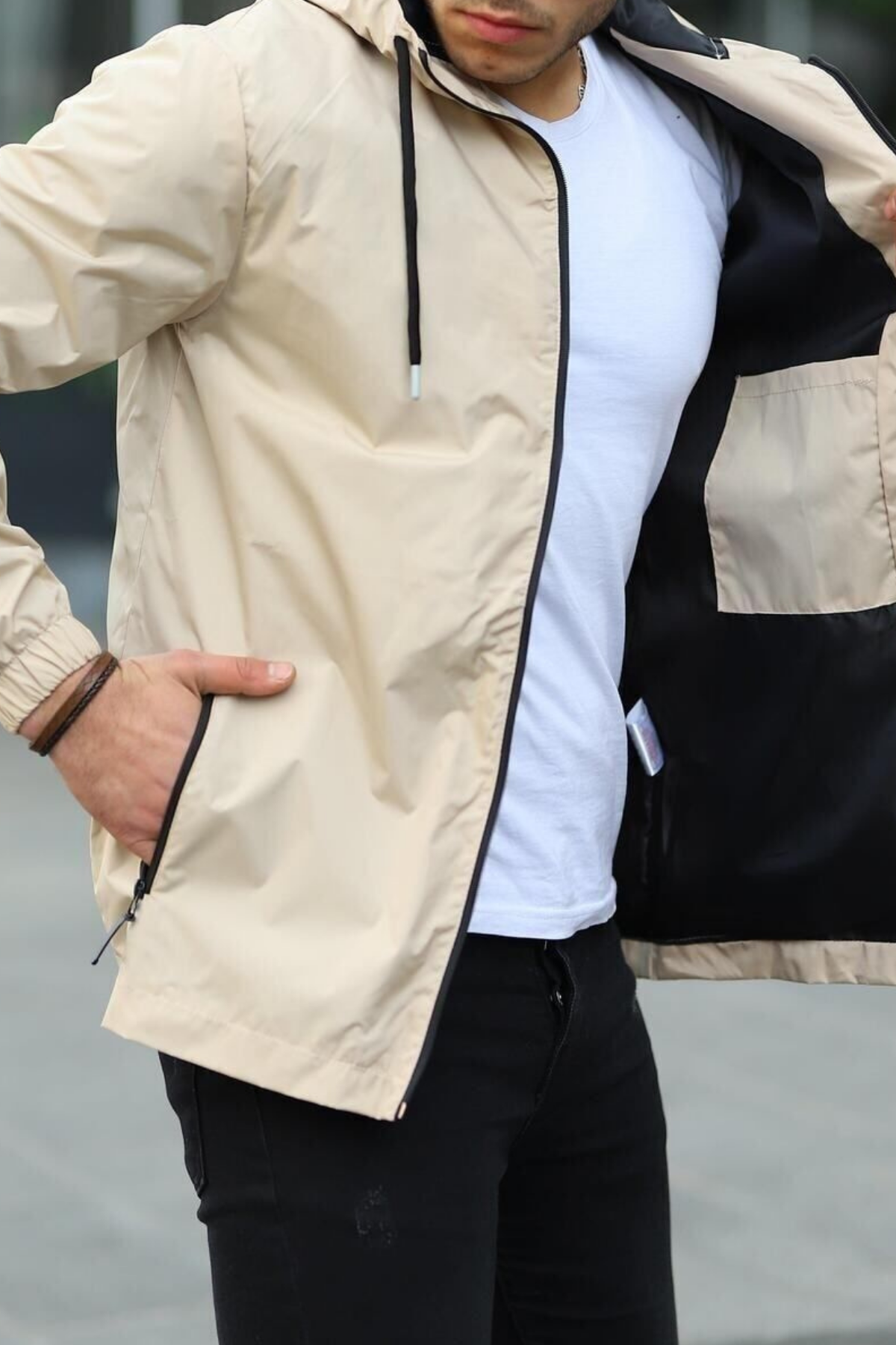 Erkek Astarlı Bol Cepli Taş Rüzgarlık & Yağmurluk