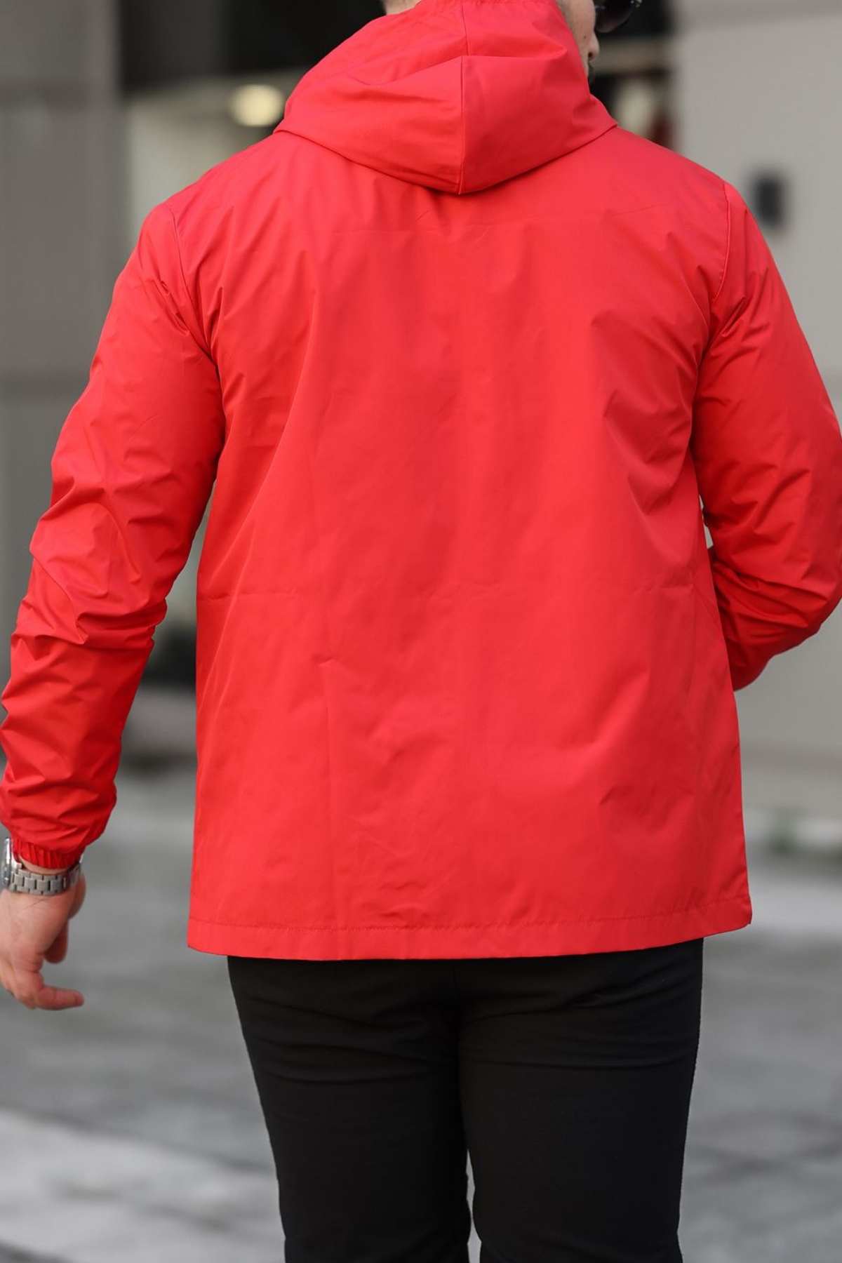 Erkek Astarlı Kapşonlu Kırmızı Rüzgarlık & Yağmurluk