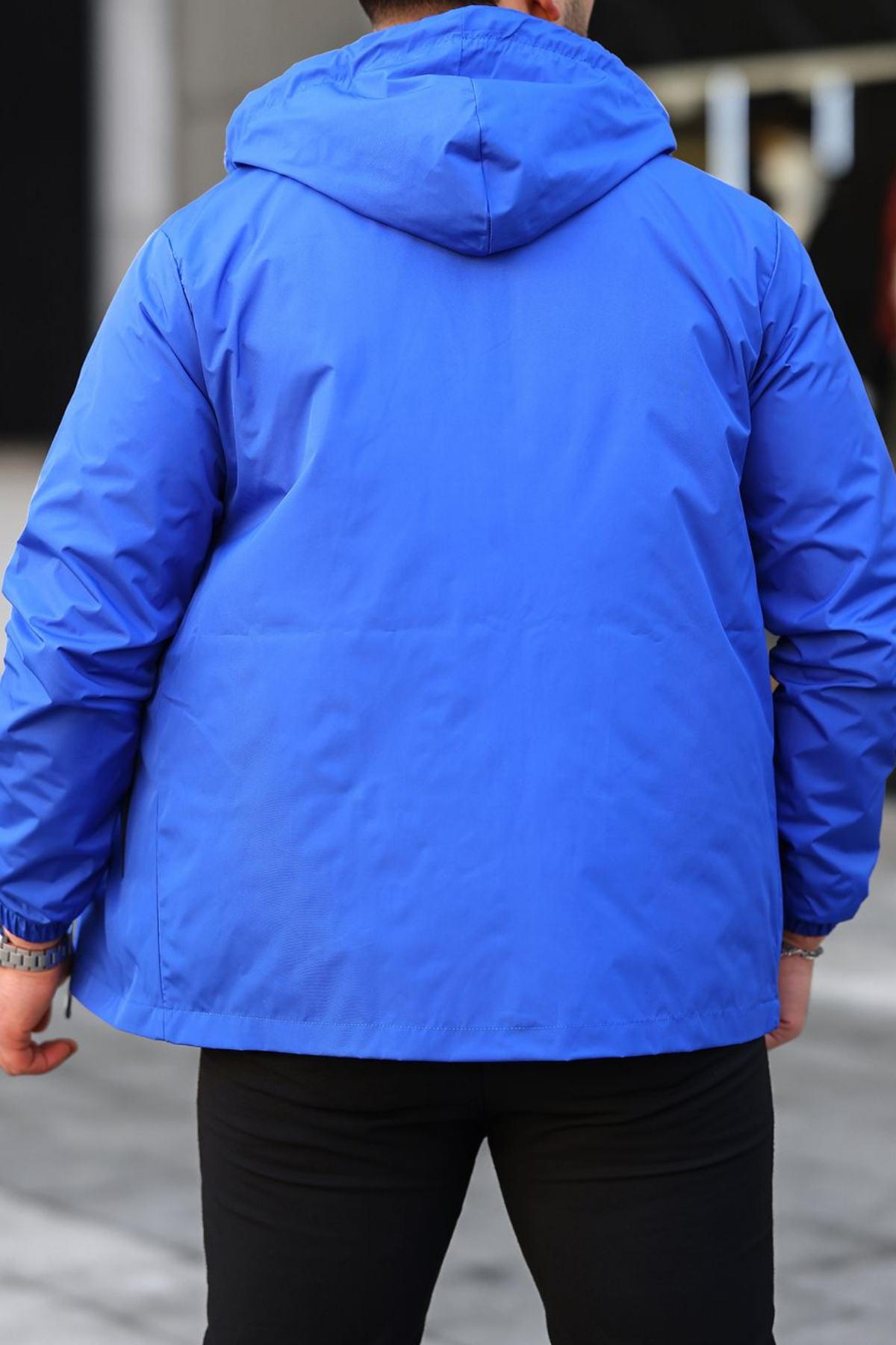 Erkek Astarlı Kapşonlu Mavi Rüzgarlık & Yağmurluk