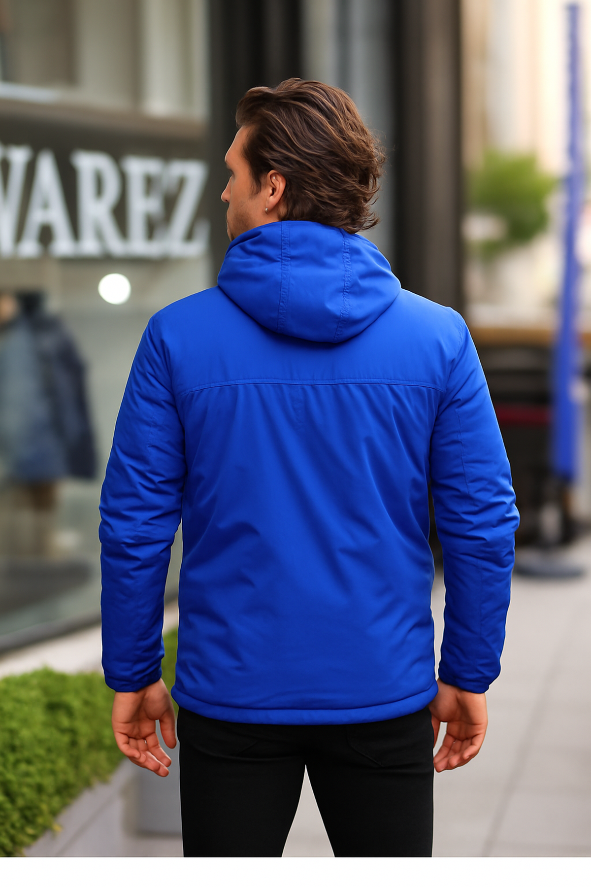 Erkek Dar Mavi İçi Peluş Kürk Rüzgarlık & Yağmurluk