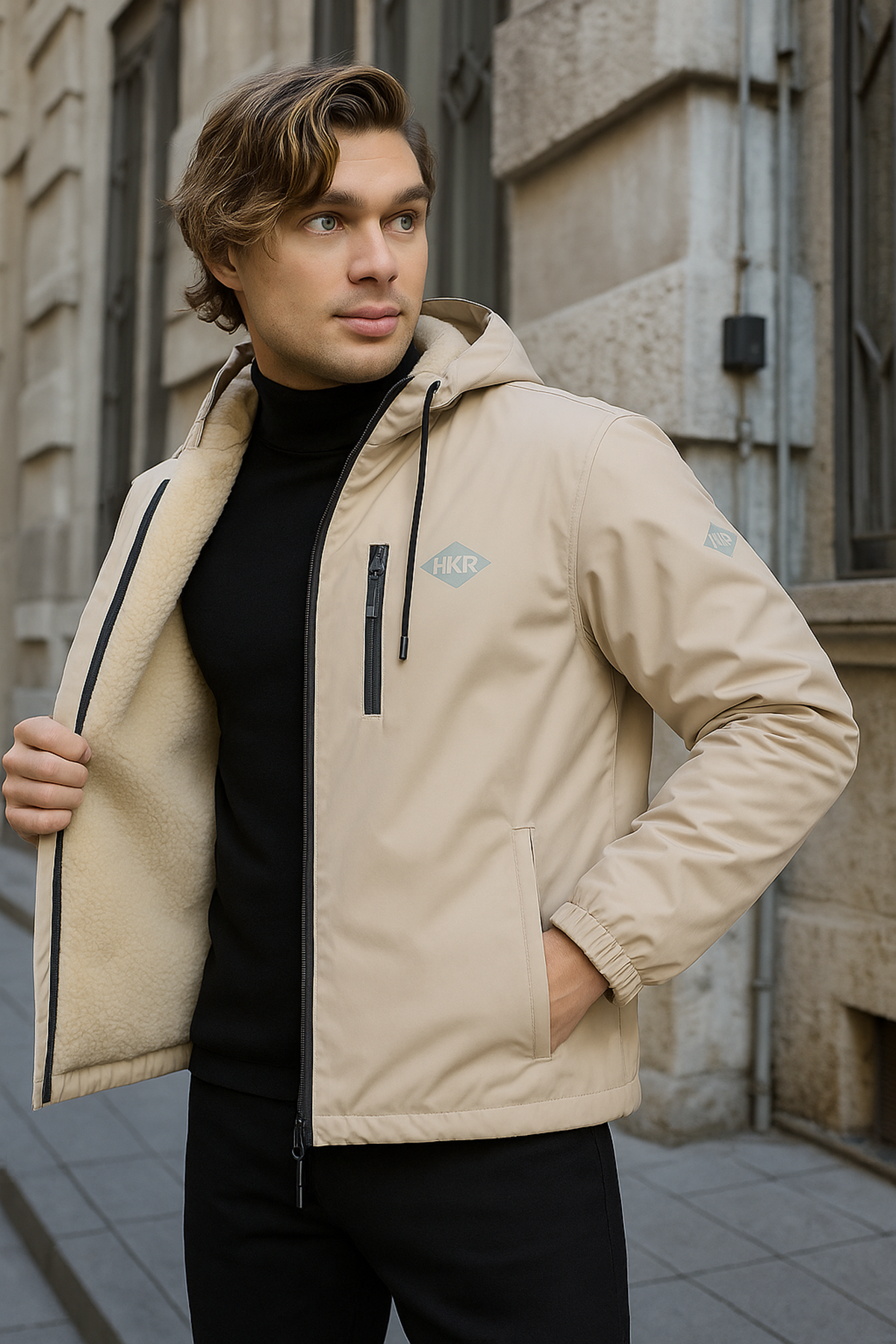 Erkek Dar Taş İçi Peluş Kürk Rüzgarlık & Yağmurluk