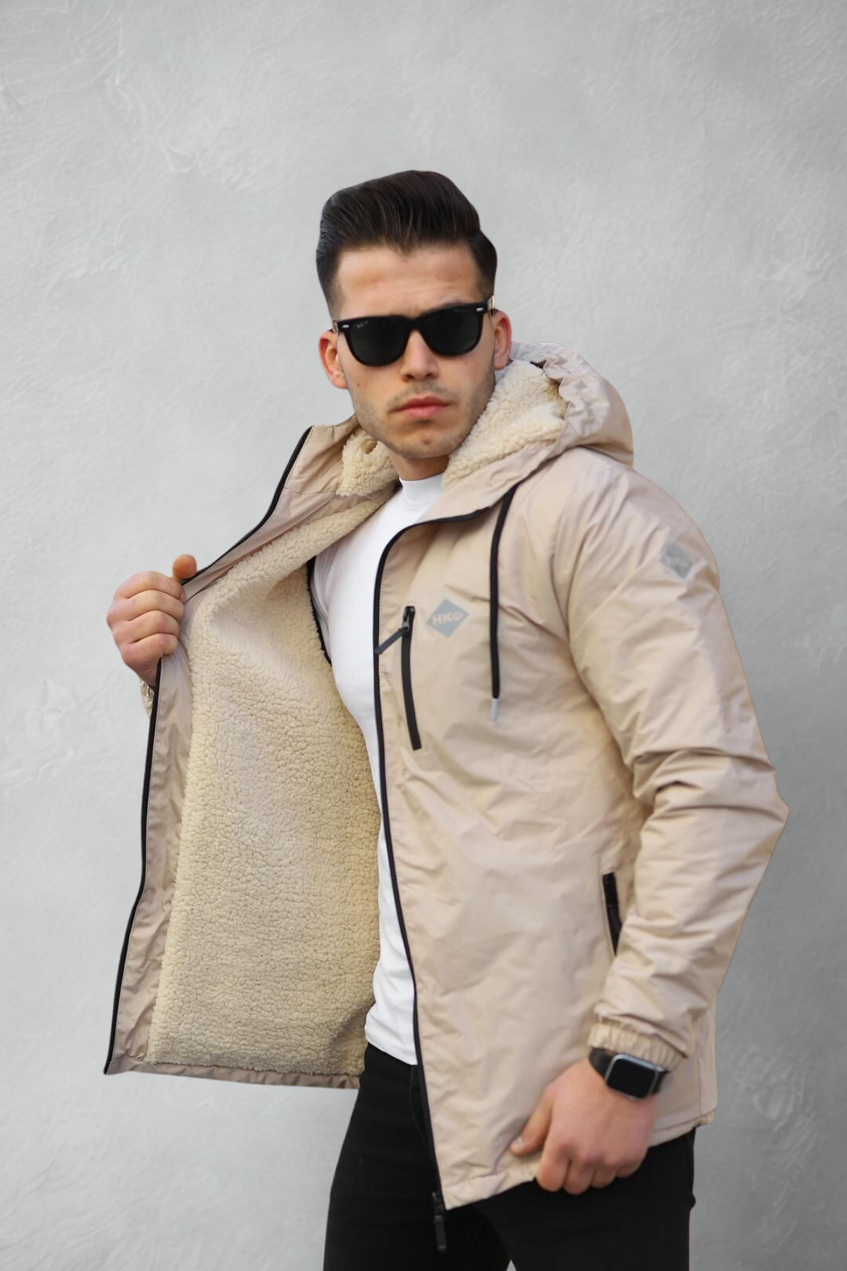 Erkek Dar Taş İçi Peluş Kürk Rüzgarlık & Yağmurluk