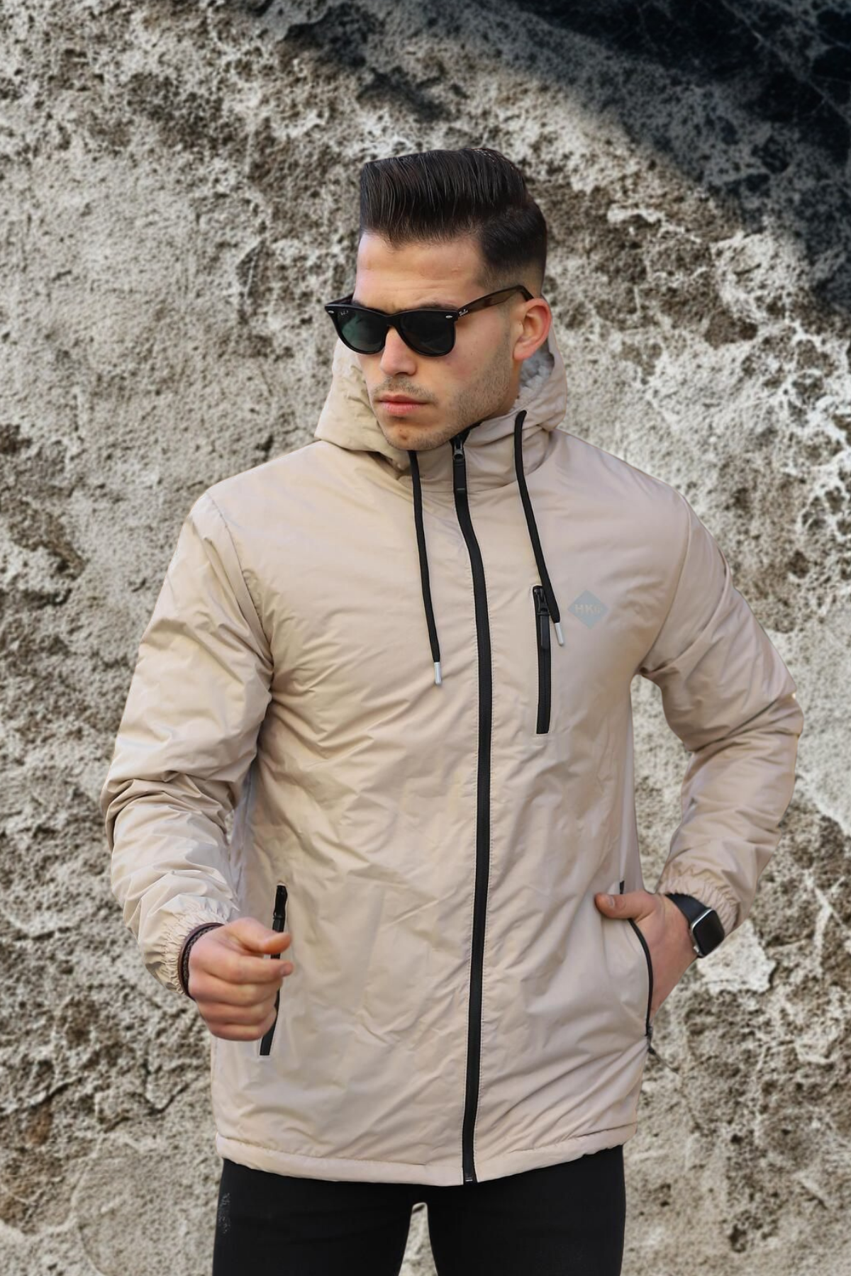 Erkek Dar Taş İçi Peluş Kürk Rüzgarlık & Yağmurluk