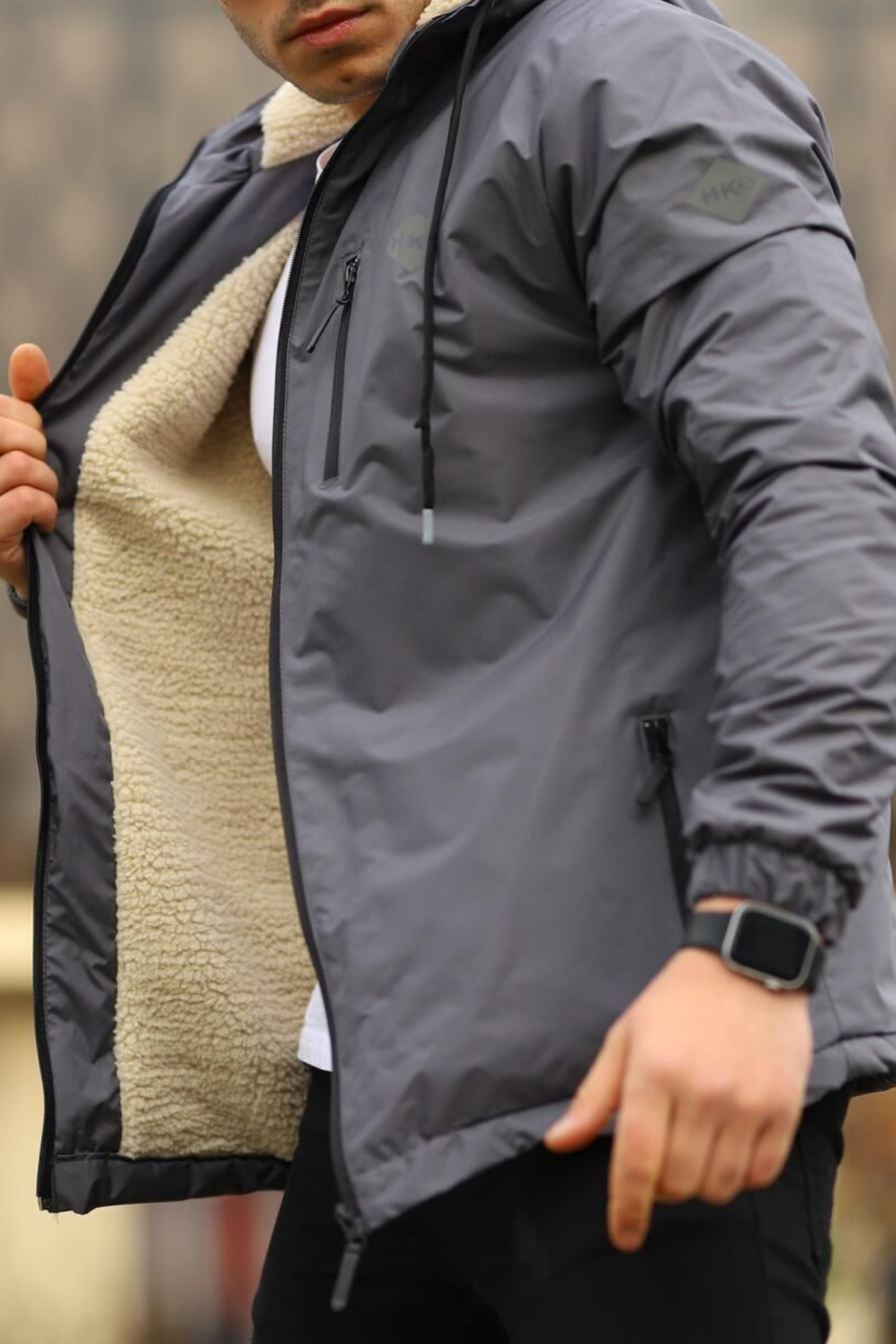 Erkek Dar Füme İçi Peluş Kürk Rüzgarlık & Yağmurluk