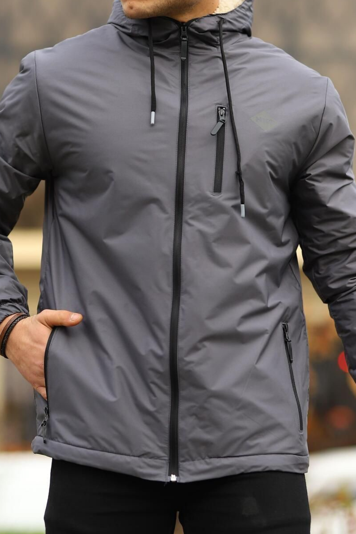 Erkek Dar Füme İçi Peluş Kürk Rüzgarlık & Yağmurluk