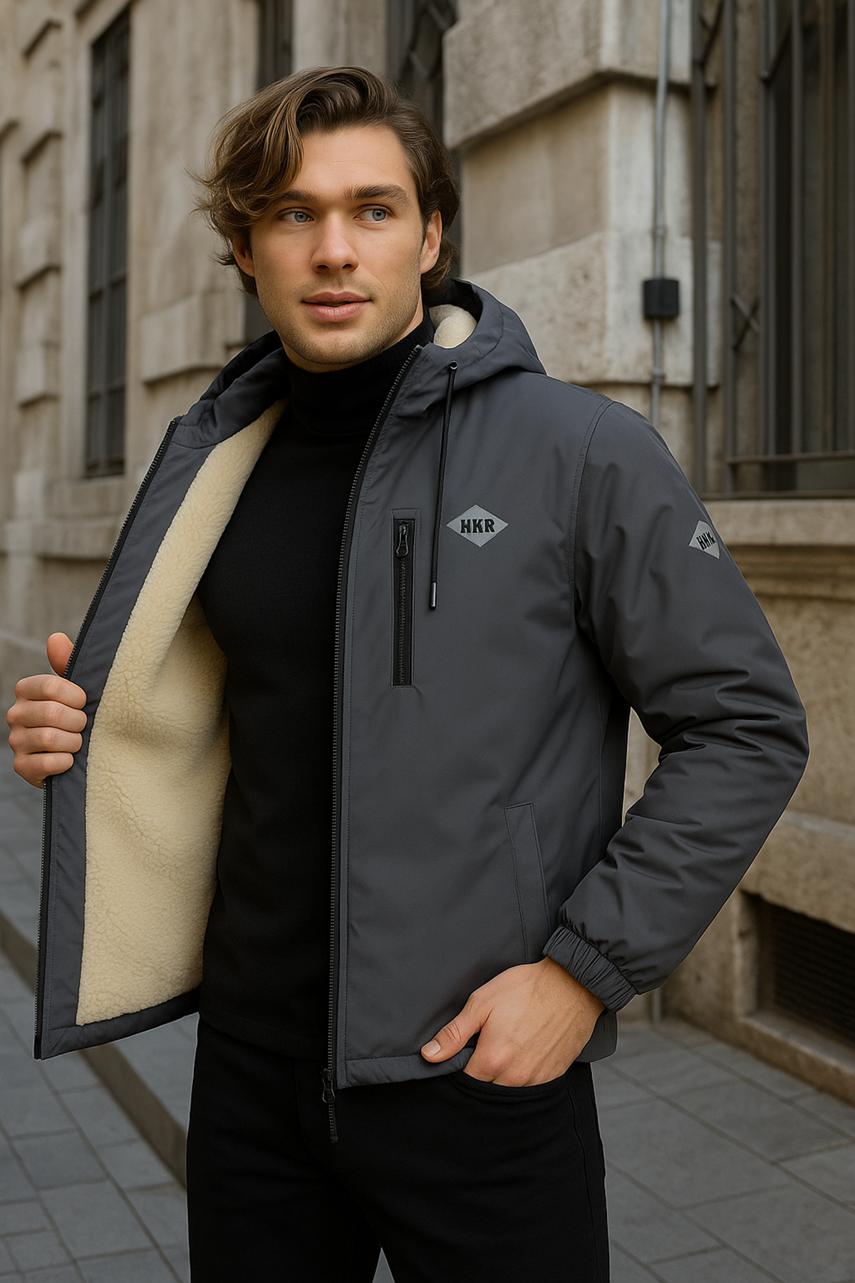 Erkek Dar Füme İçi Peluş Kürk Rüzgarlık & Yağmurluk