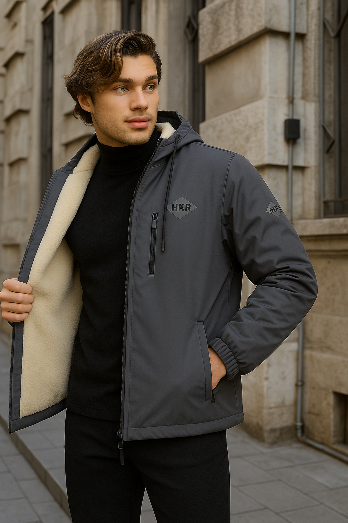 Erkek Dar Füme İçi Peluş Kürk Rüzgarlık & Yağmurluk