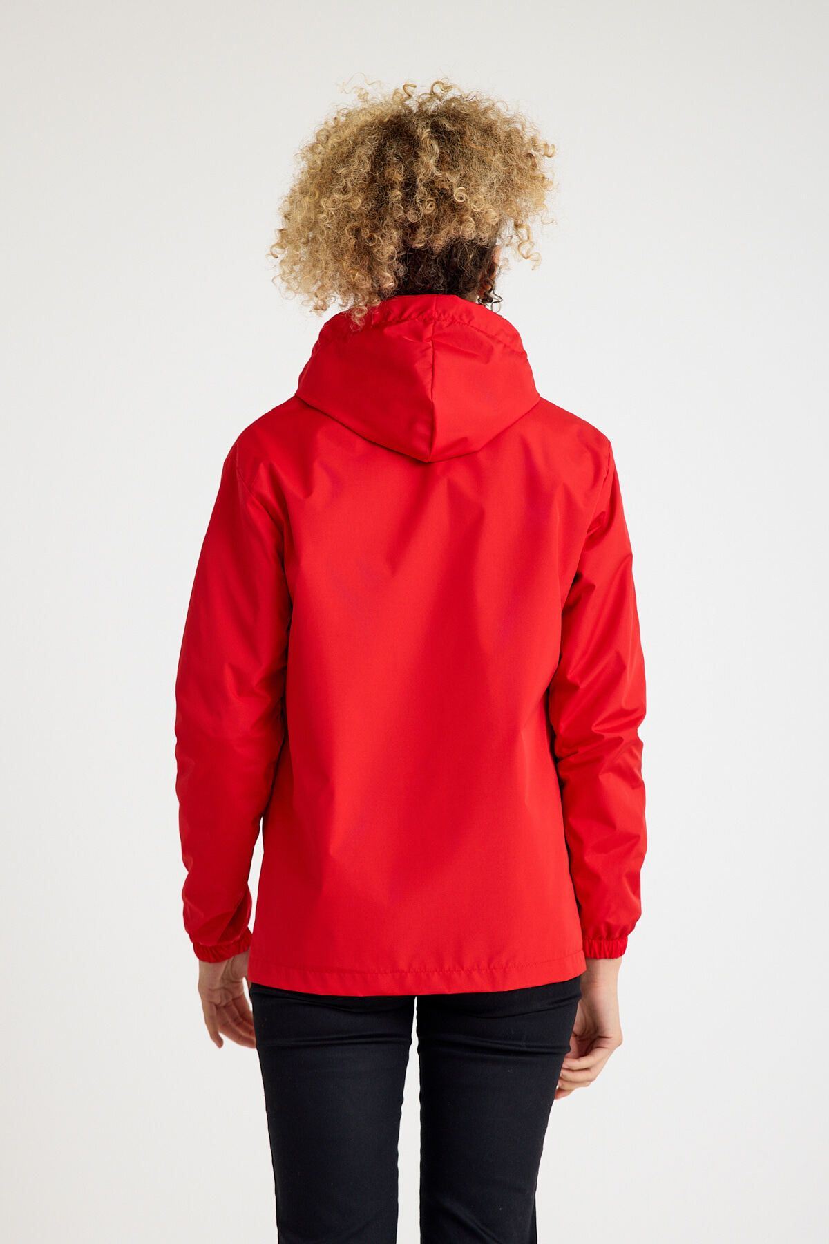 Kadın Astarlı Kapşonlu Kırmızı Rüzgarlık & Yağmurluk