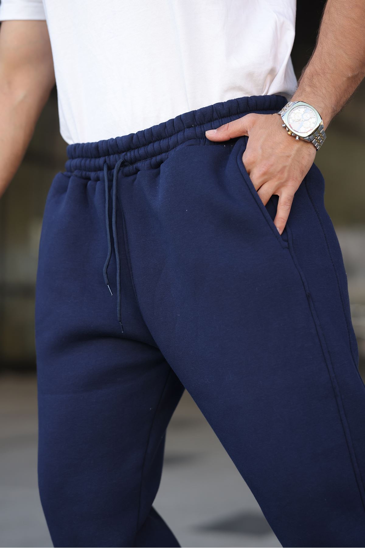 Erkek Bol Paça Beli Lastikli Antrasit Eşofman Altı