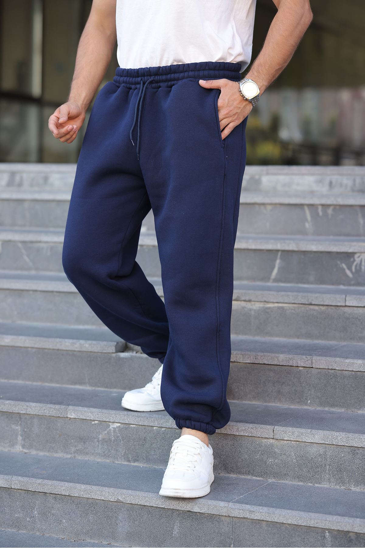 Erkek Bol Paça Beli Lastikli Antrasit Eşofman Altı