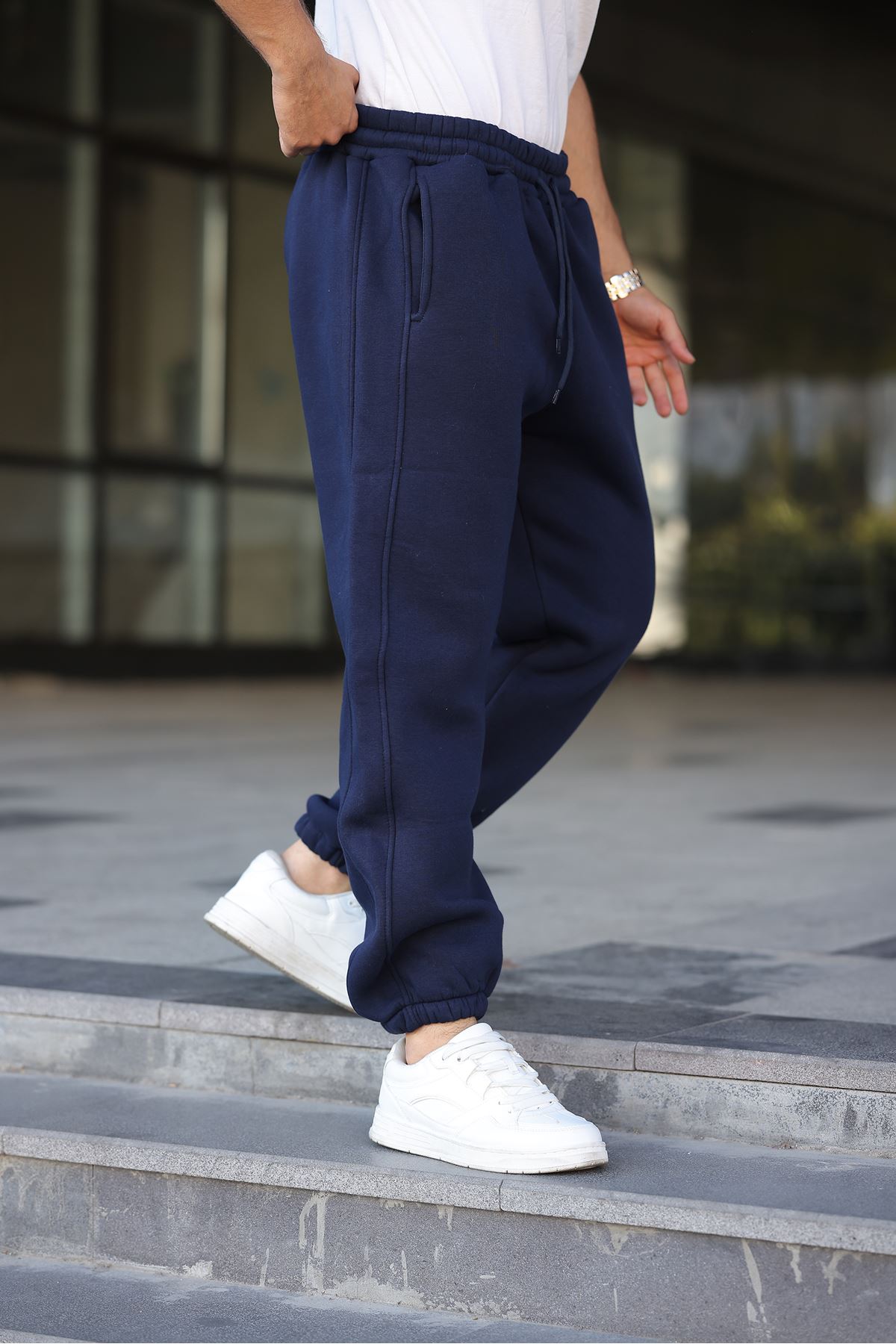 Erkek Bol Paça Beli Lastikli Antrasit Eşofman Altı