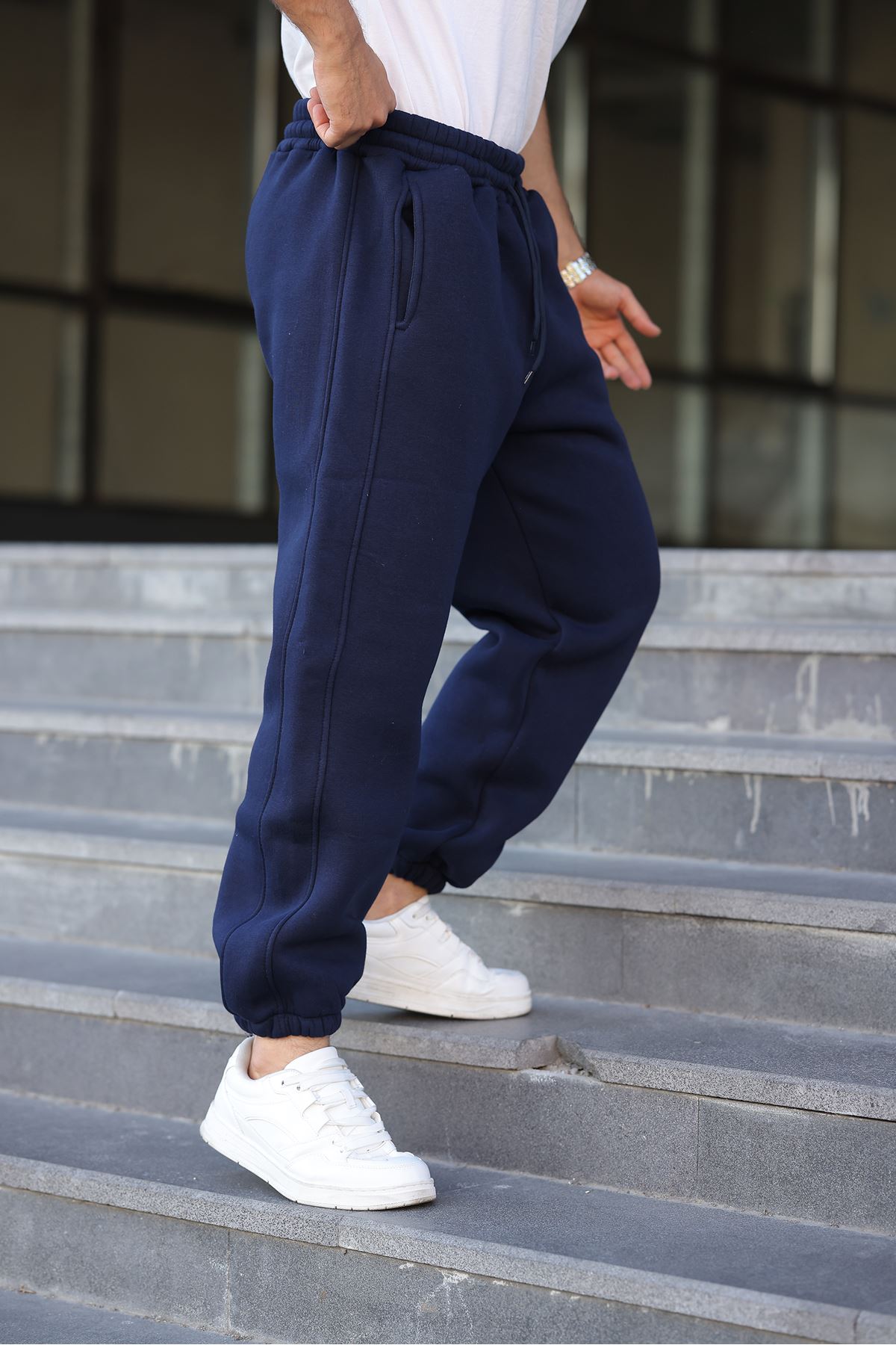 Erkek Bol Paça Beli Lastikli Antrasit Eşofman Altı