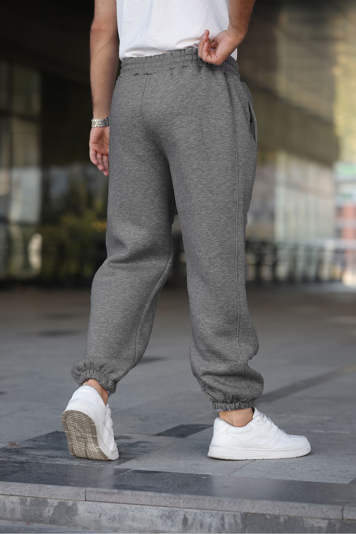 Erkek Bol Paça Beli Lastikli Antrasit Eşofman Altı