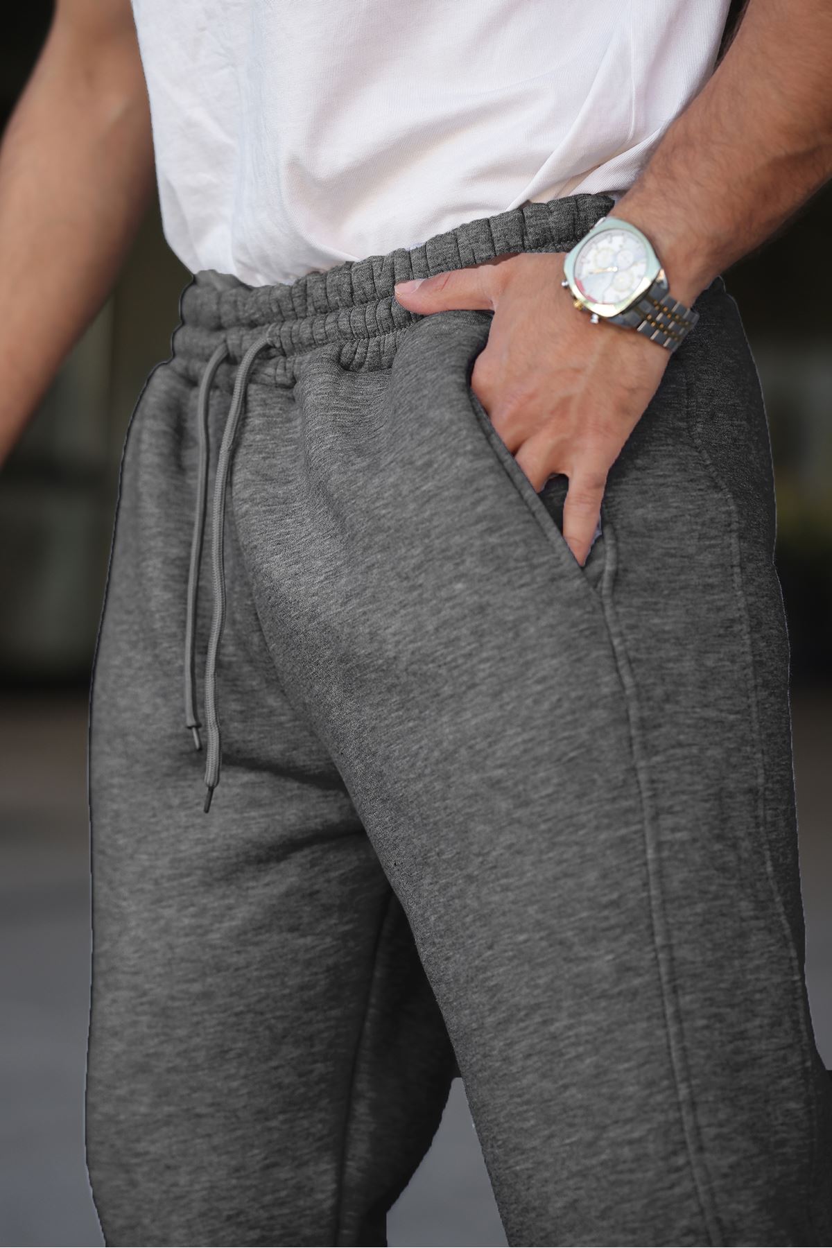 Erkek Bol Paça Beli Lastikli Antrasit Eşofman Altı