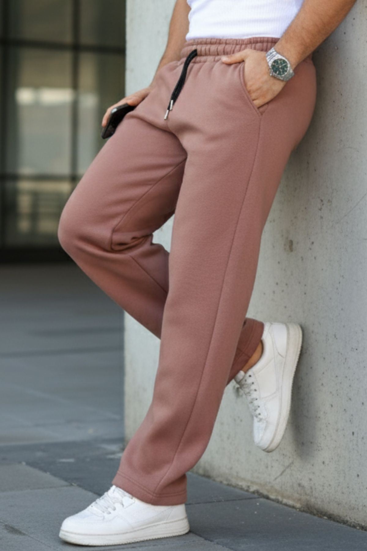 Erkek Bol Paça Beli Lastikli Kiremit Eşofman Altı