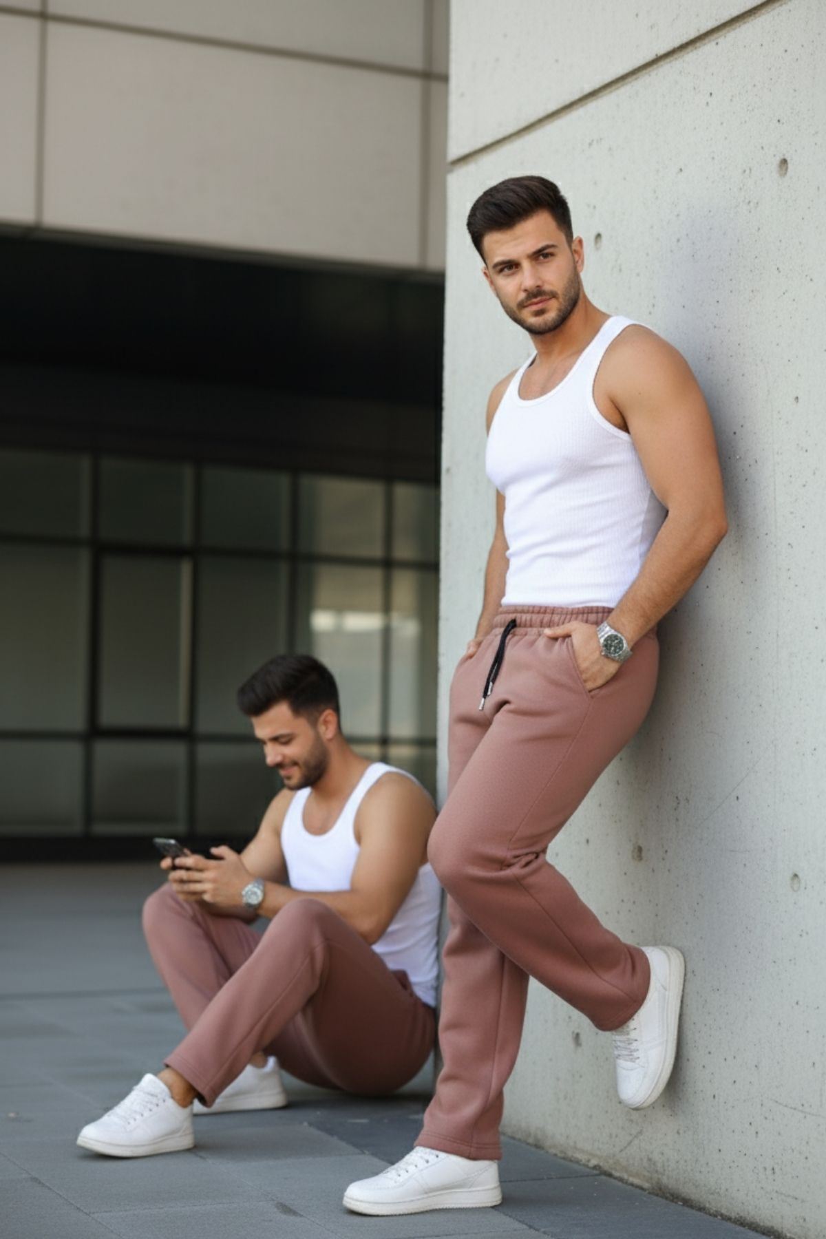 Erkek Bol Paça Beli Lastikli Kiremit Eşofman Altı